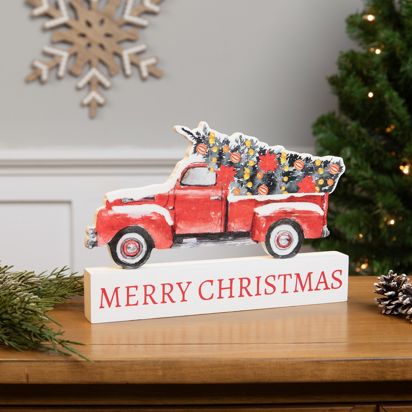 Northlight Pickup Truck Merry Christmas Wooden Decoration - 9&#x22;