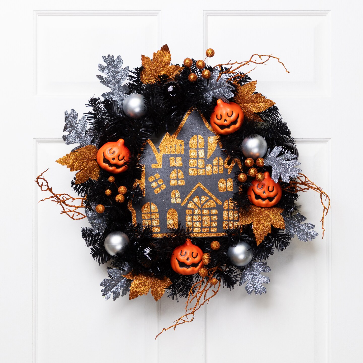 Northlight Glittered Haunted House Artificial Halloween Wreath - 24" - Unlit