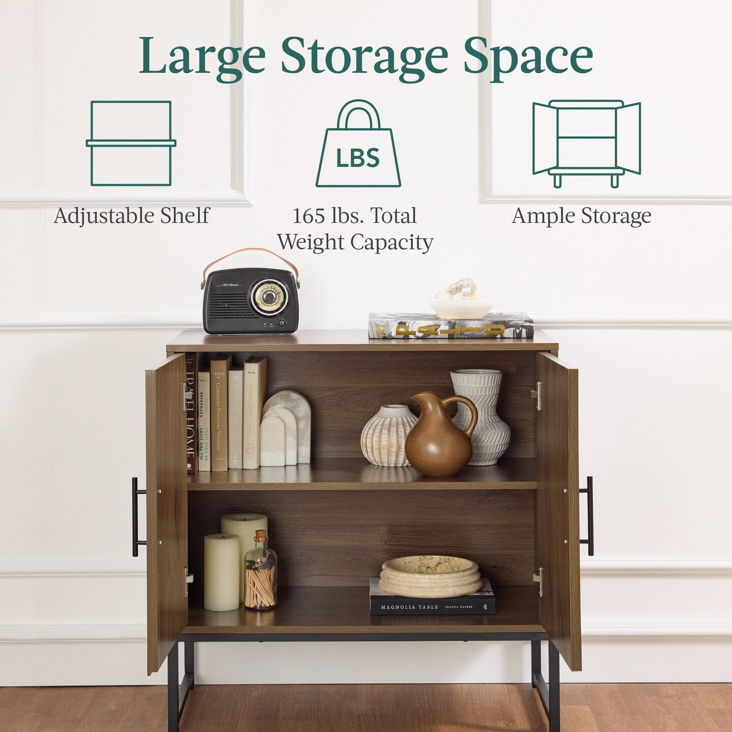 Best Choice Products 2-Door Slatted   Storage Cabinet, Accent Furniture w/ Non-Scratch Foot Pads