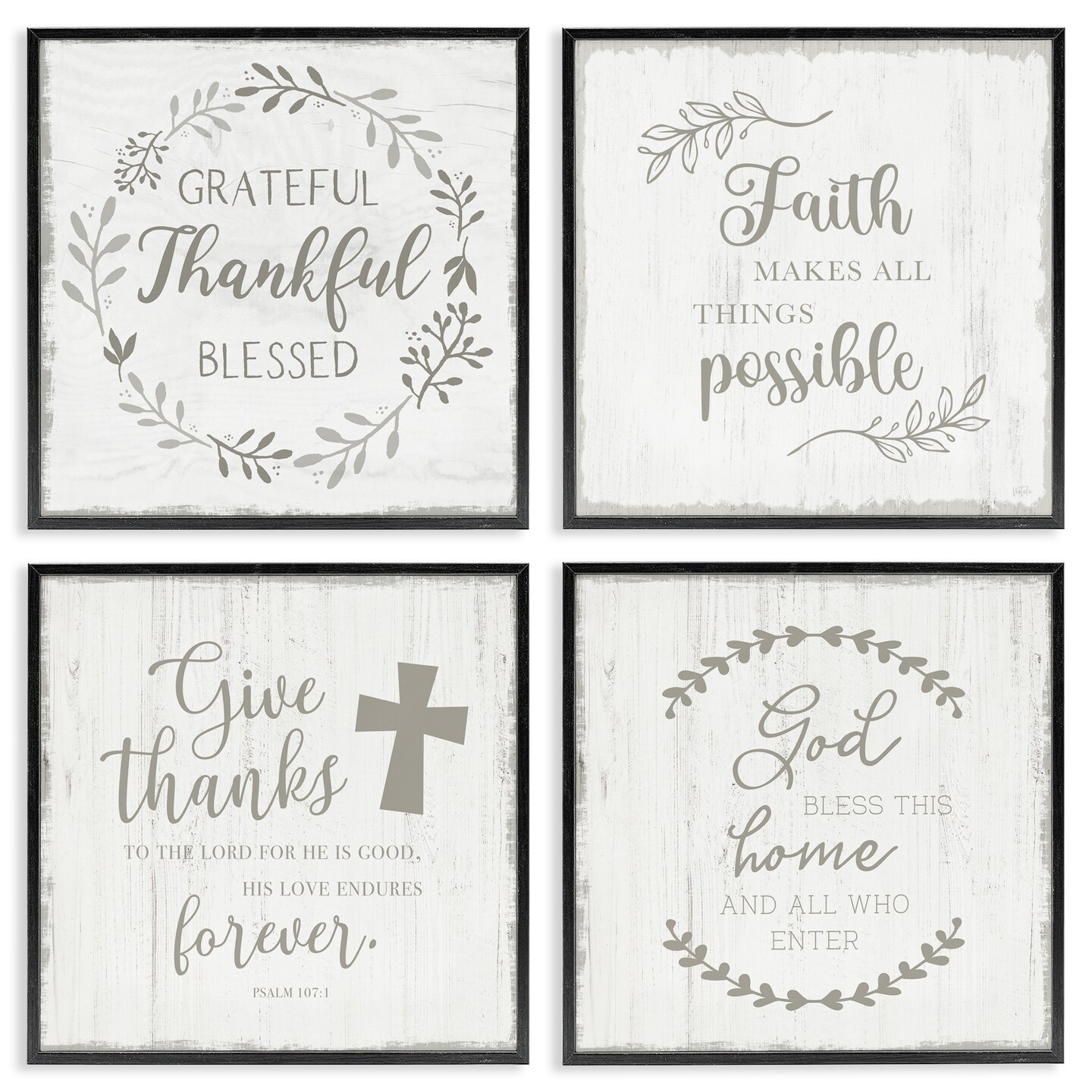 Stupell Industries Spiritual Faith Phrases 4pc Framed Giclee Set, design by Val Rhodes