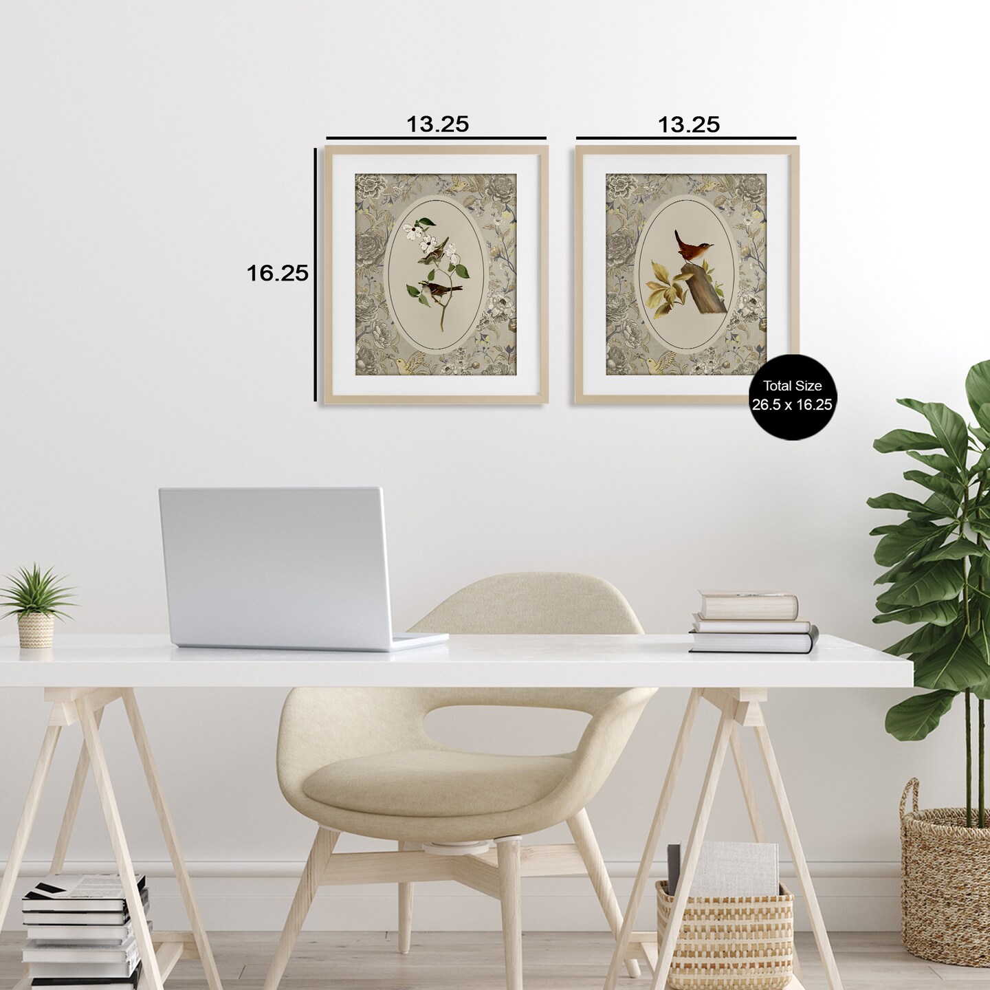 Stupell Industries Vintage Birds & Toile 2pc Framed Print Under Glass Set, design by Radhika Modi