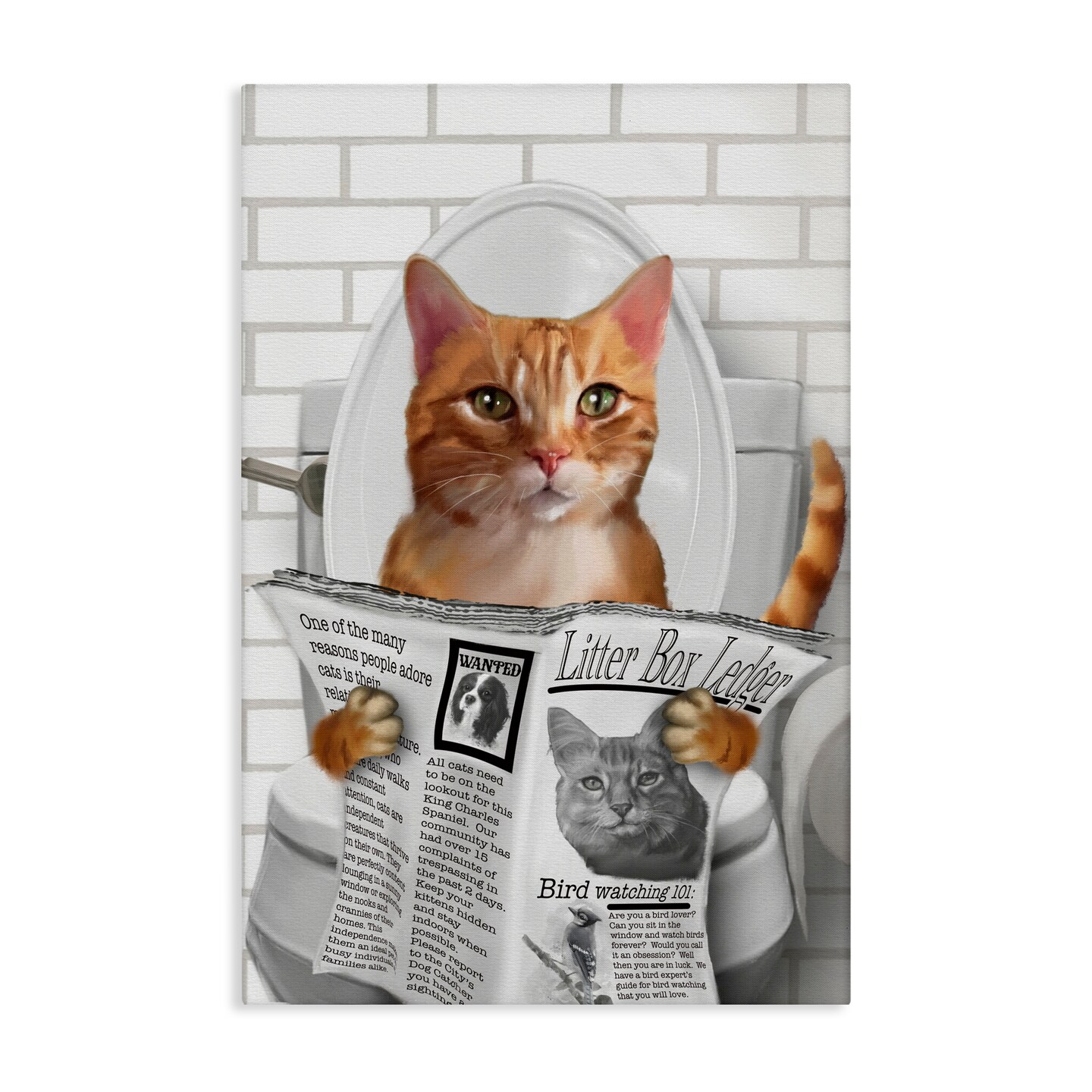 Stupell Industries Whimsy Cat on Toilet Canvas, design by Matthew Piotrowicz