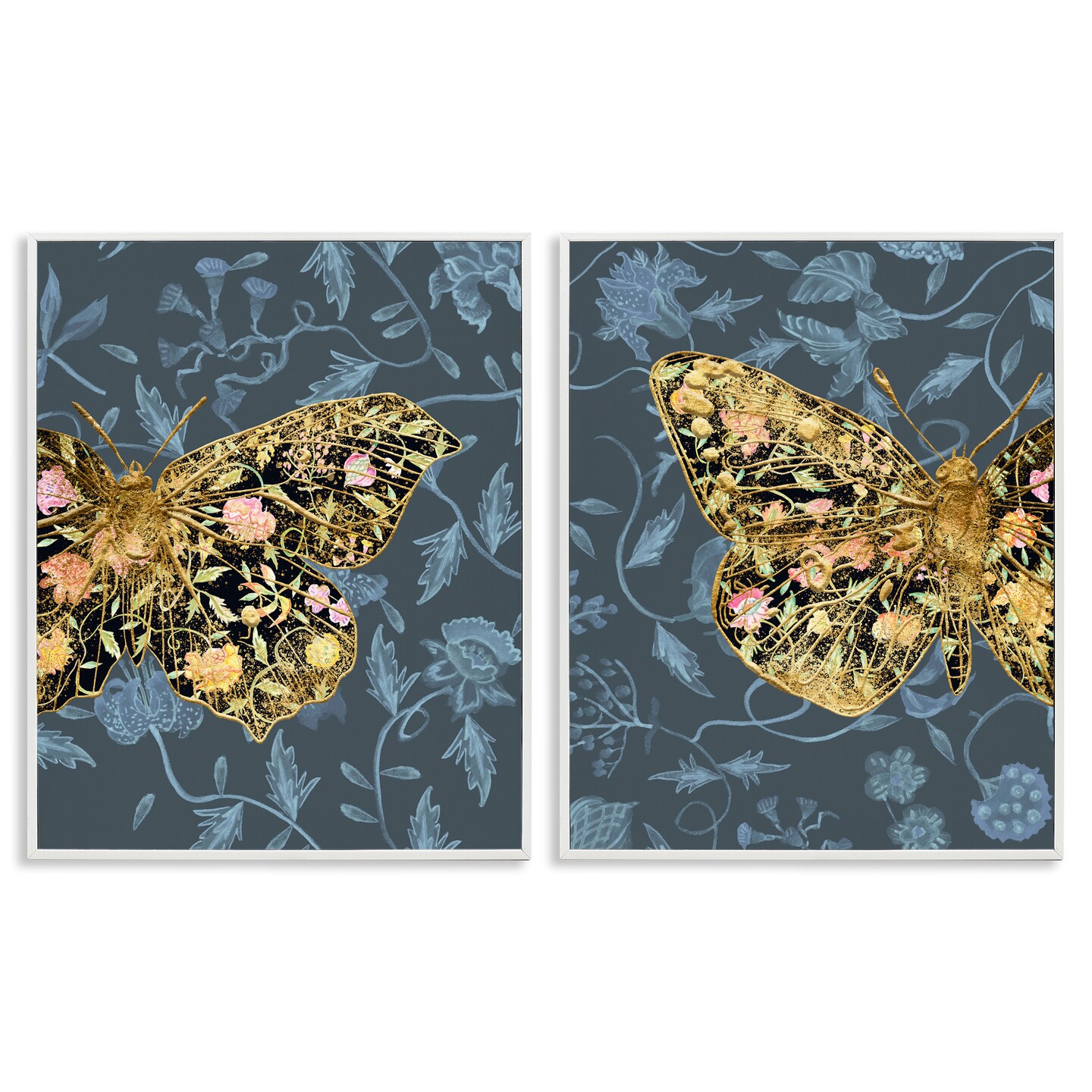 Stupell Industries Gold Winged Black Moth Floral 2 pc Framed Giclee Wall Art Set Design by Melissa Wang