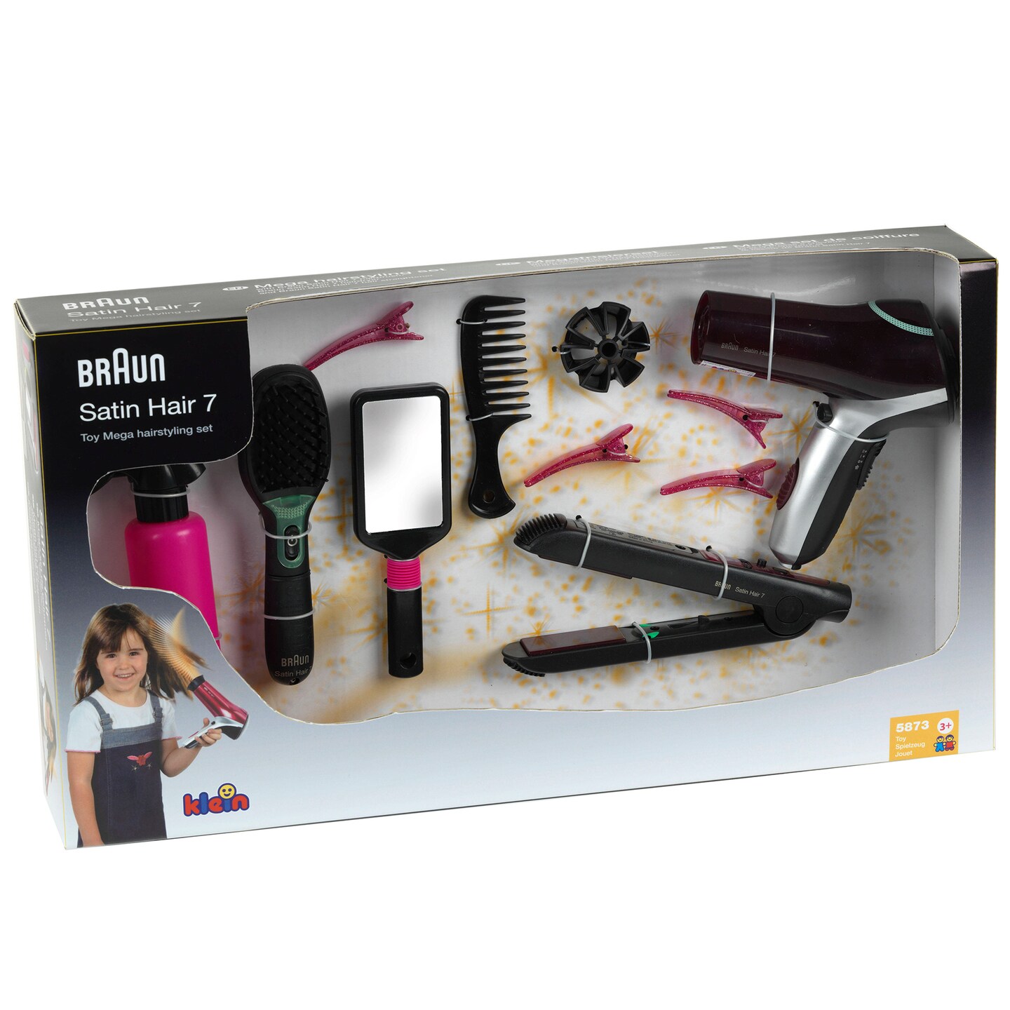 Braun: Satin Hair 7 - Toy Mega Hairstyling Set- 10 Piece Set Includes Braun Satin Hair 7 Battery-Powered Hairdryer, Straightener, Satin Hair 7 Hair Brush, And Accessories I Kids Pretend Play I Toys For Children Ages 3+