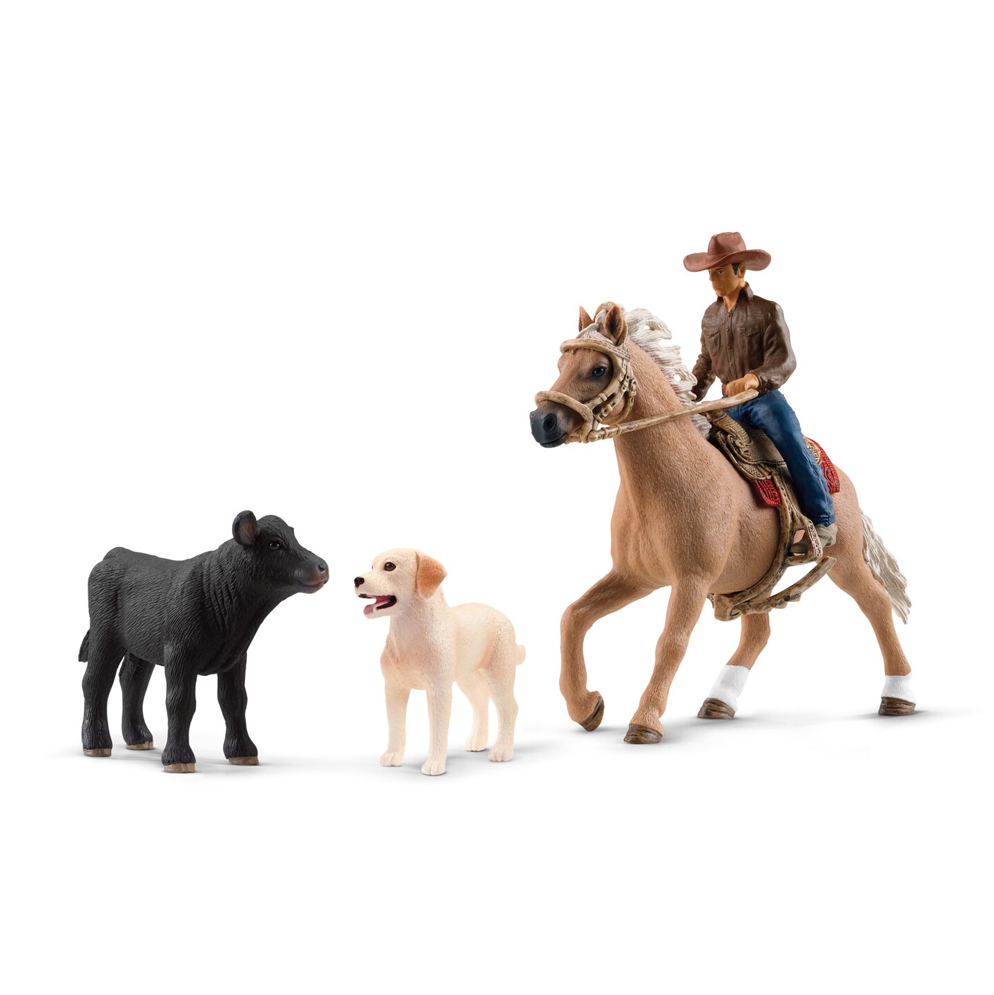 Schleich Farm World: Western Riding Adventures - 6 Piece Playset, Rodeo Calf Adventure Toy, Cowboy Rider Figurine, Horse, Cow & Dog, Kids Ages 3+