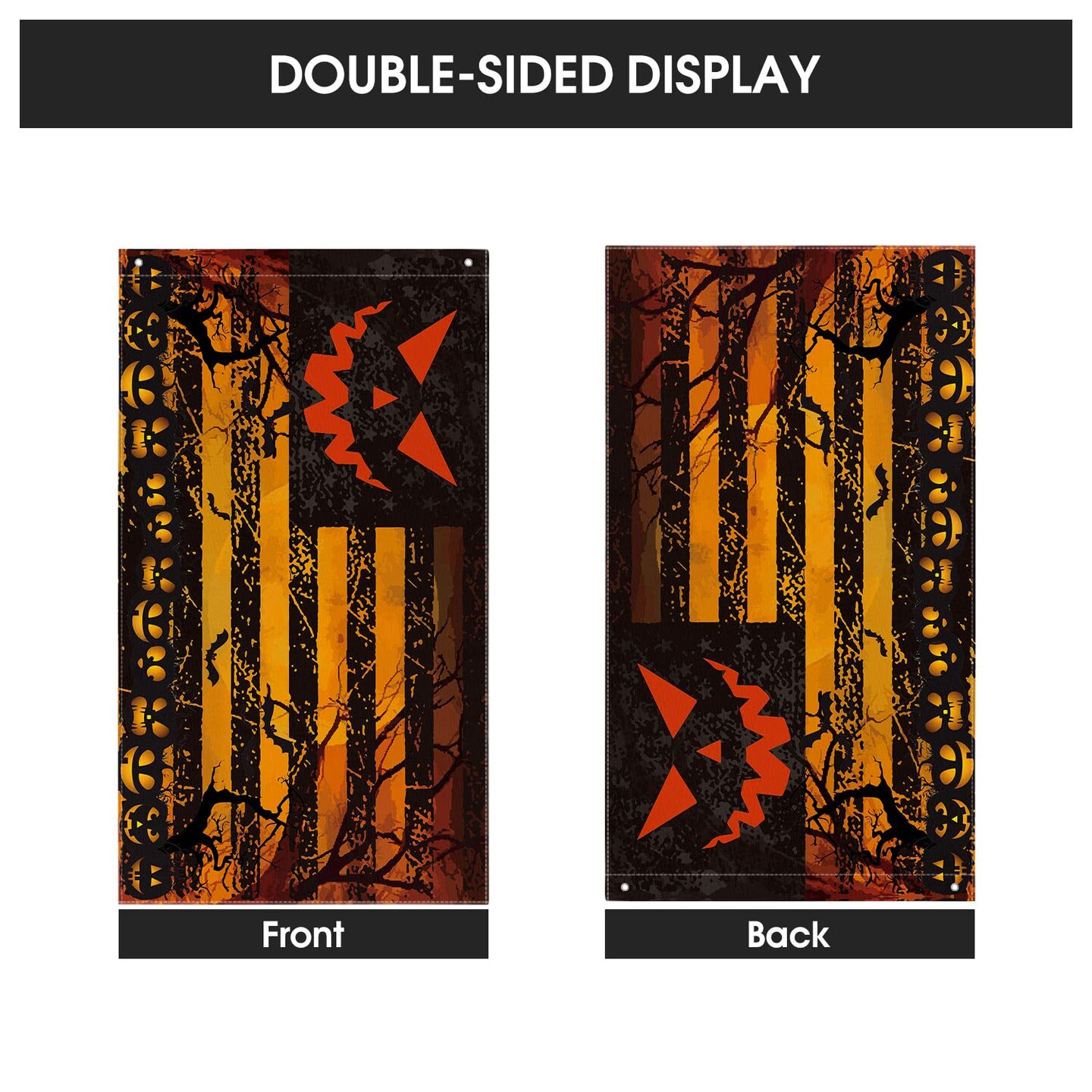 Stripes Halloween Flag 3x5 FT Double Sided, Jack O Lantern Large House Flag Party Yard Outdoor Decoration