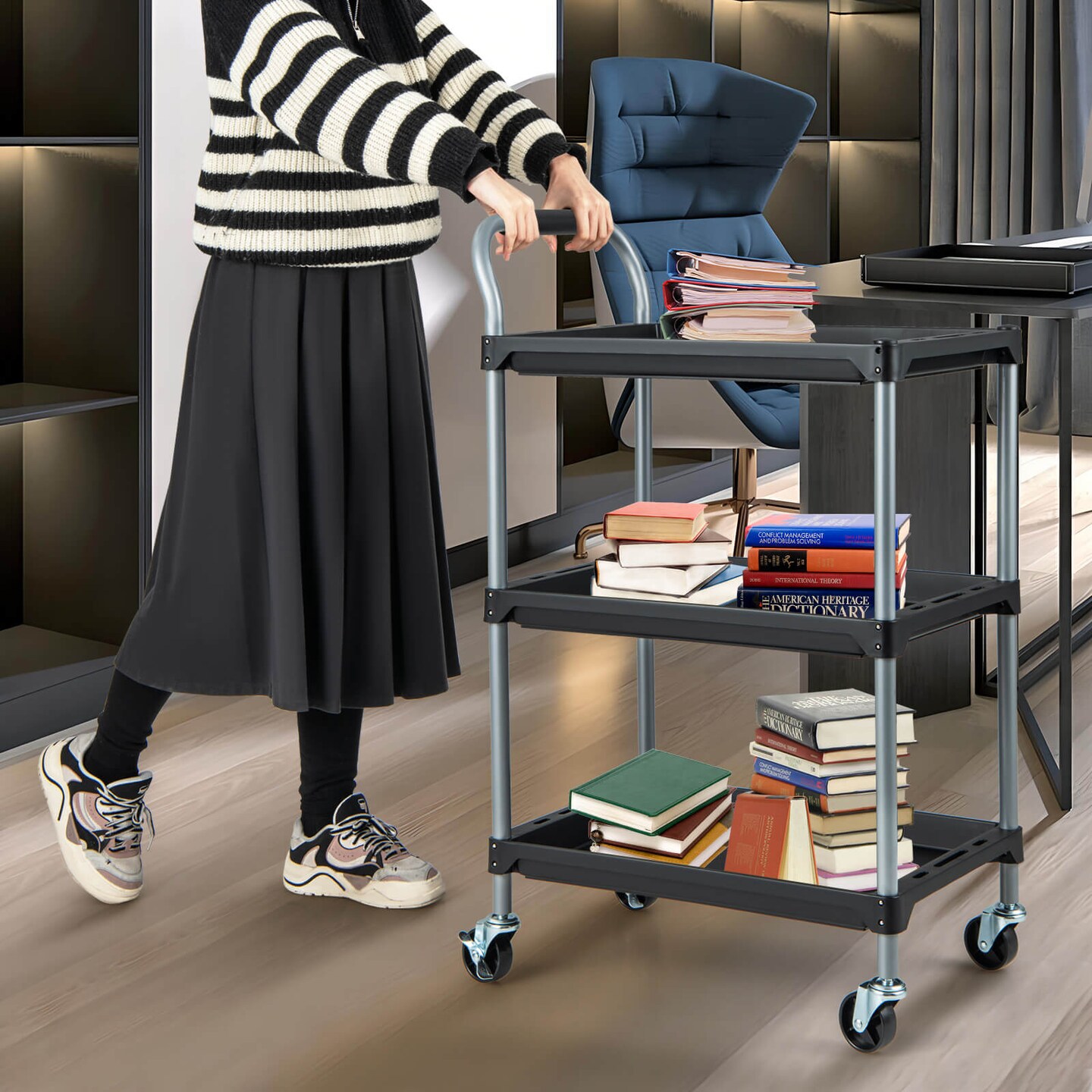 Costway 3 Layer Utility Rolling Tool Cart with Lockable Universal Wheels Ergonomic Handle