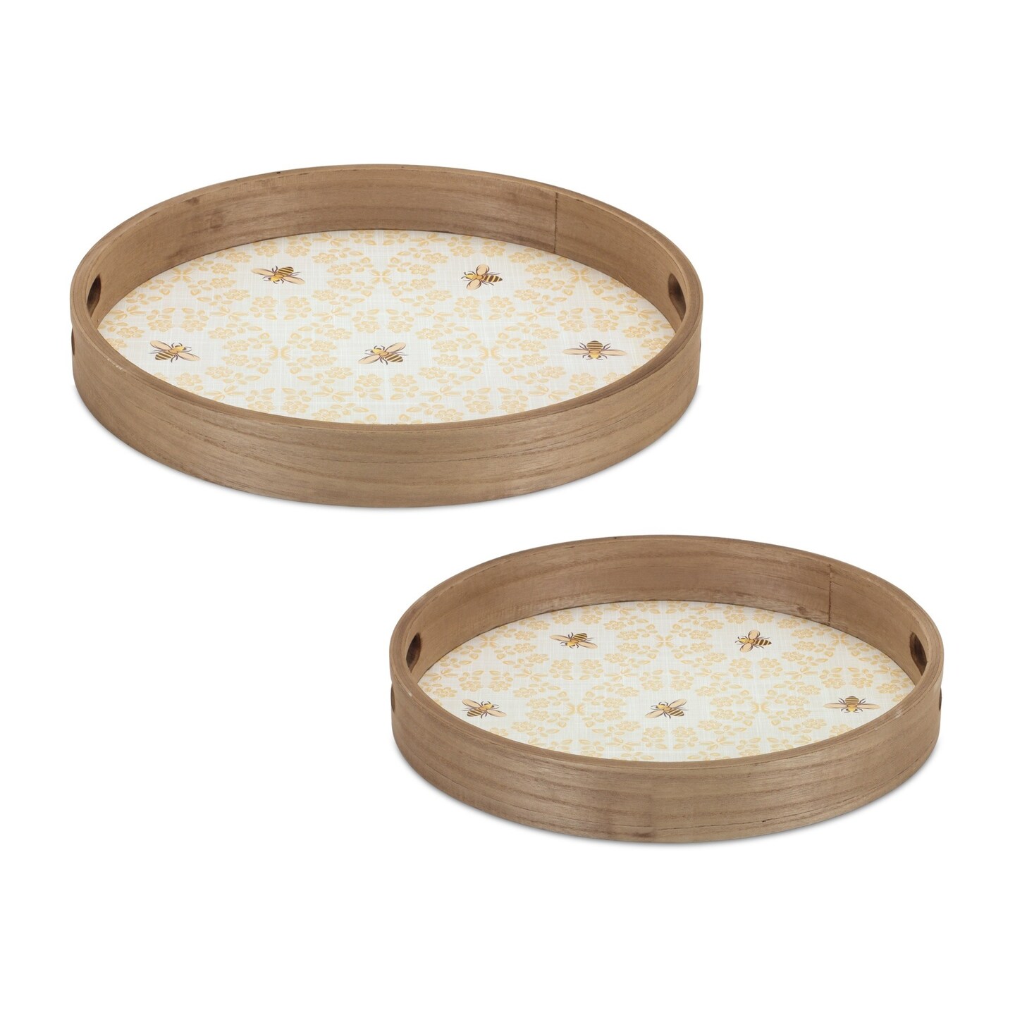 Melrose Set of 2 Bumble Bee Round Trays with Handles 15.75&#x22;