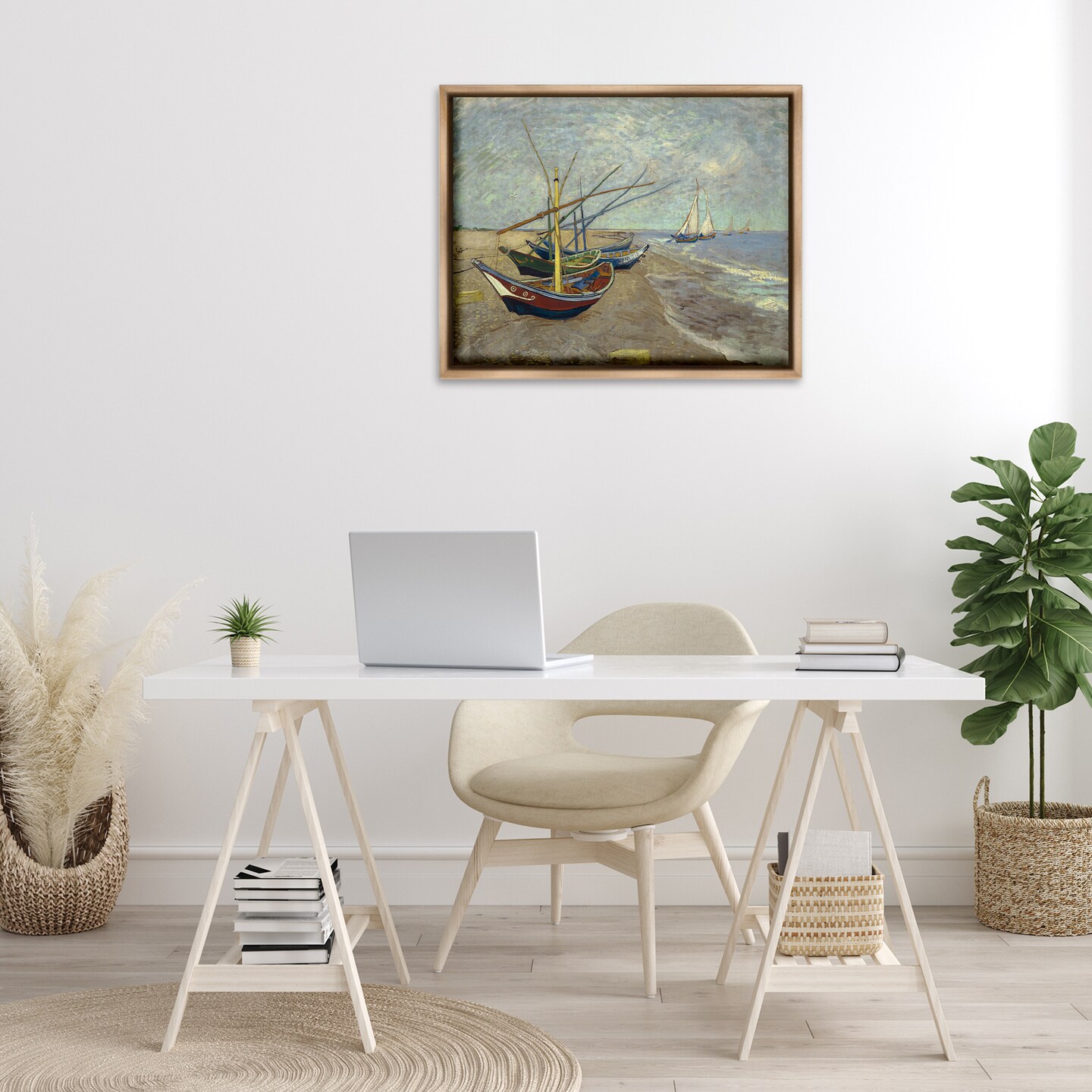 Stupell Industries Classic Fishing Boats on Beach Framed Floater Canvas Wall Art Design by one1000paintings