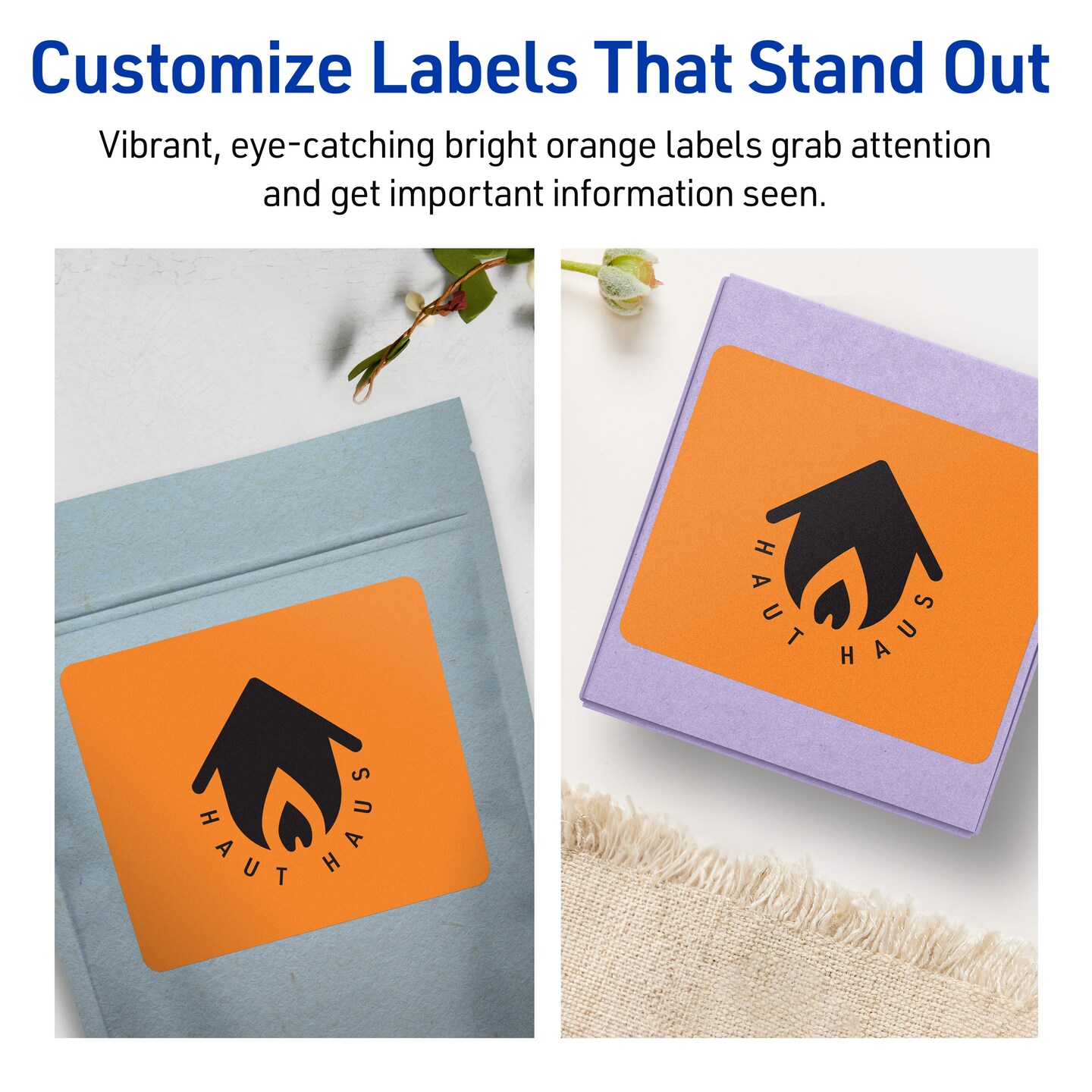 Avery Bright Orange Paper Labels, 3&#x22; x 3.75&#x22; Rectangle