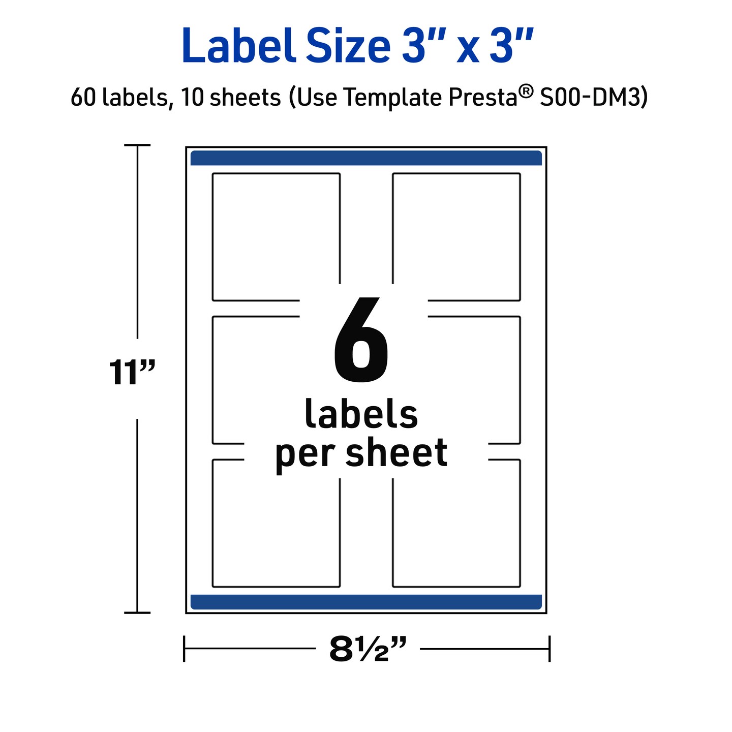 Avery Printable Square Labels, Double Black Border, 3&#x22; x 3&#x22;, Glossy White Square Labels, Permanent, Laser/Inkjet, 60ct, Great for Product Labels