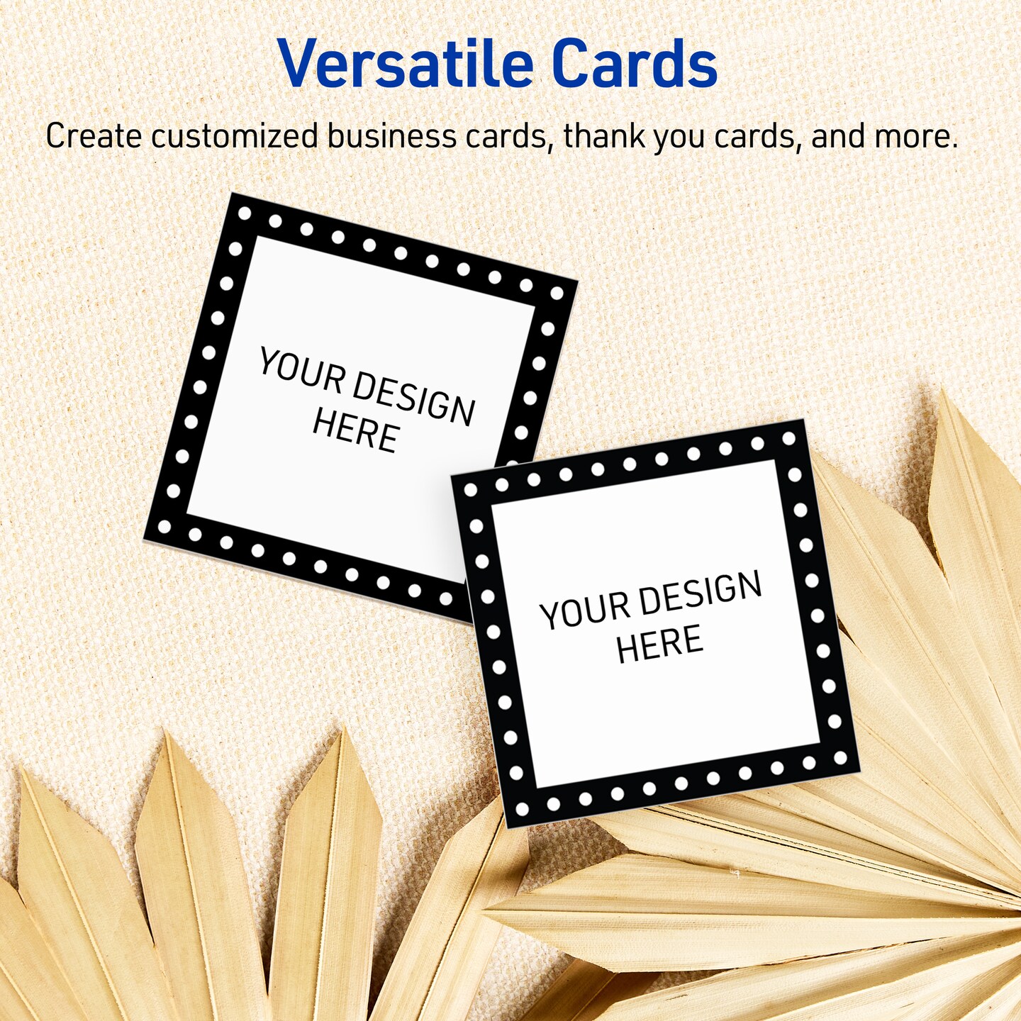 Avery Printable Square Cards, Black and White Polka Dots, 2&#x22; x 2&#x22;, Matte White Square Cards, Laser/Inkjet, 120ct, Great for Business Cards