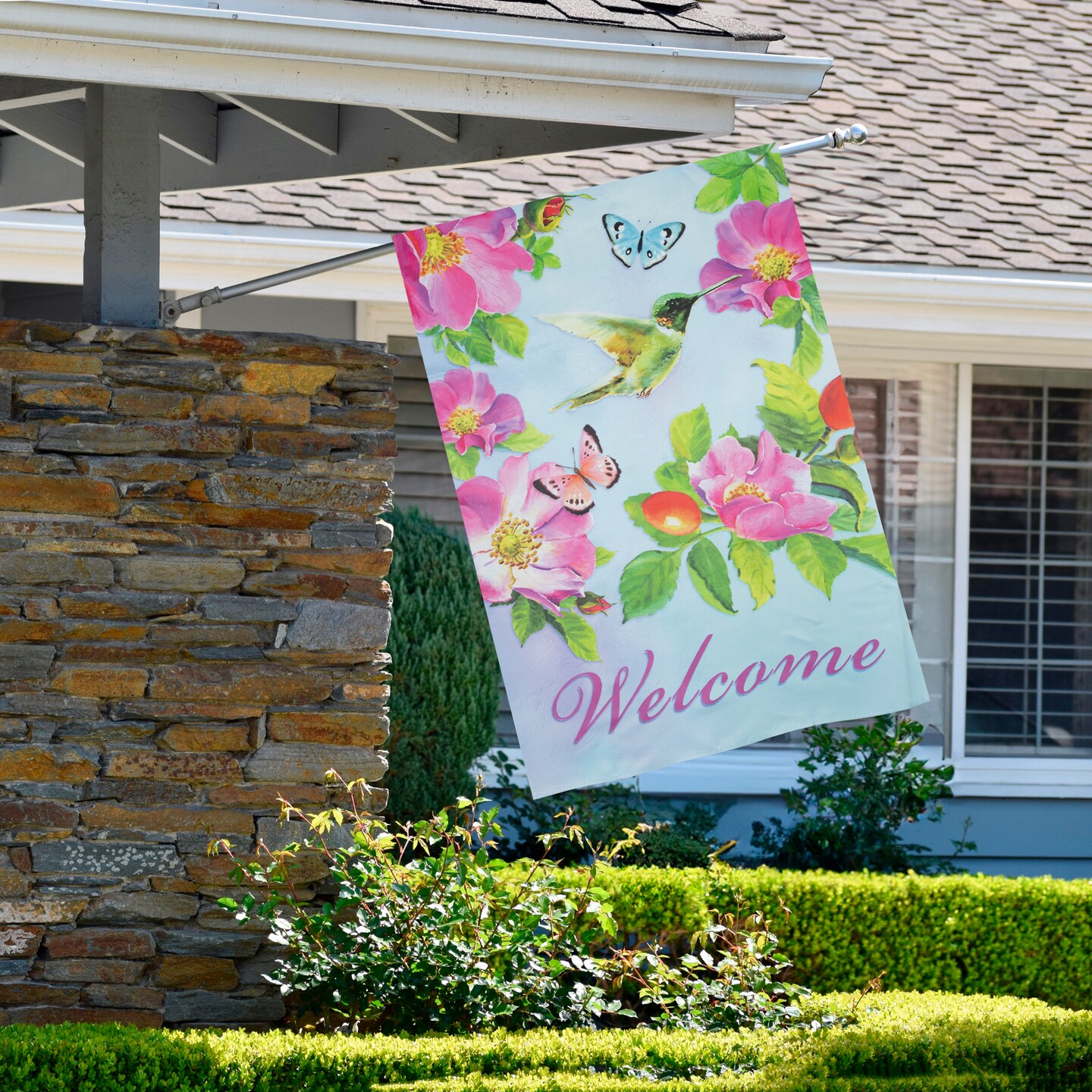 Northlight Welcome Hummingbird Floral Outdoor House Flag 28" x 40"