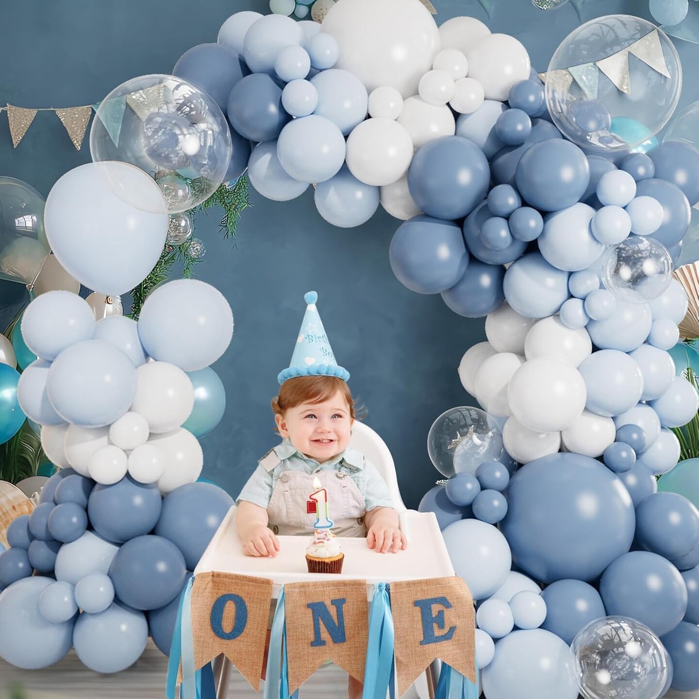 Dusty Blue Balloon Garland Arch Kit 140PCS Light Blue White Clear Balloons in 18 12 10 5 Inch for Baby Shower Gender Reveal