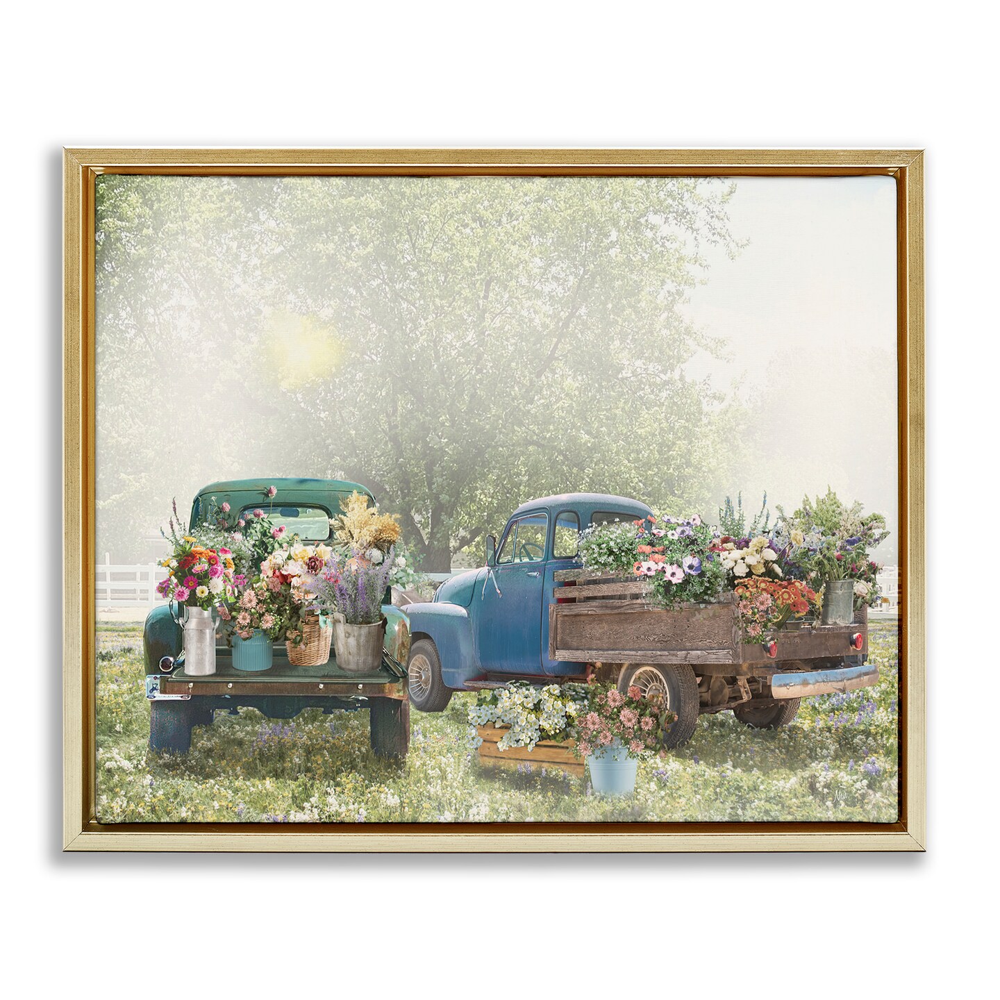 Stupell Industries Rustic Trucks with Country Flowers Floating Frame By Nan