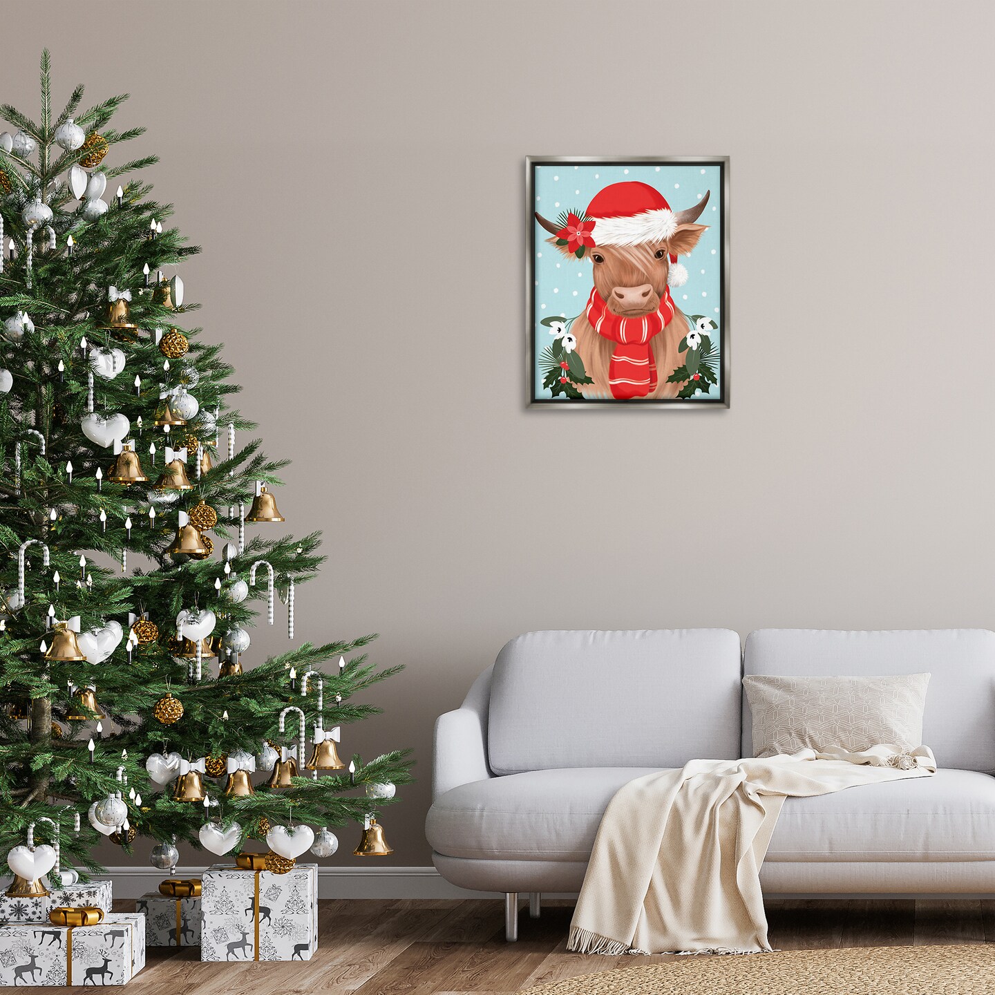 Stupell Industries Holiday Cattle with Holly Berries Floating Frame By Jo Taylor