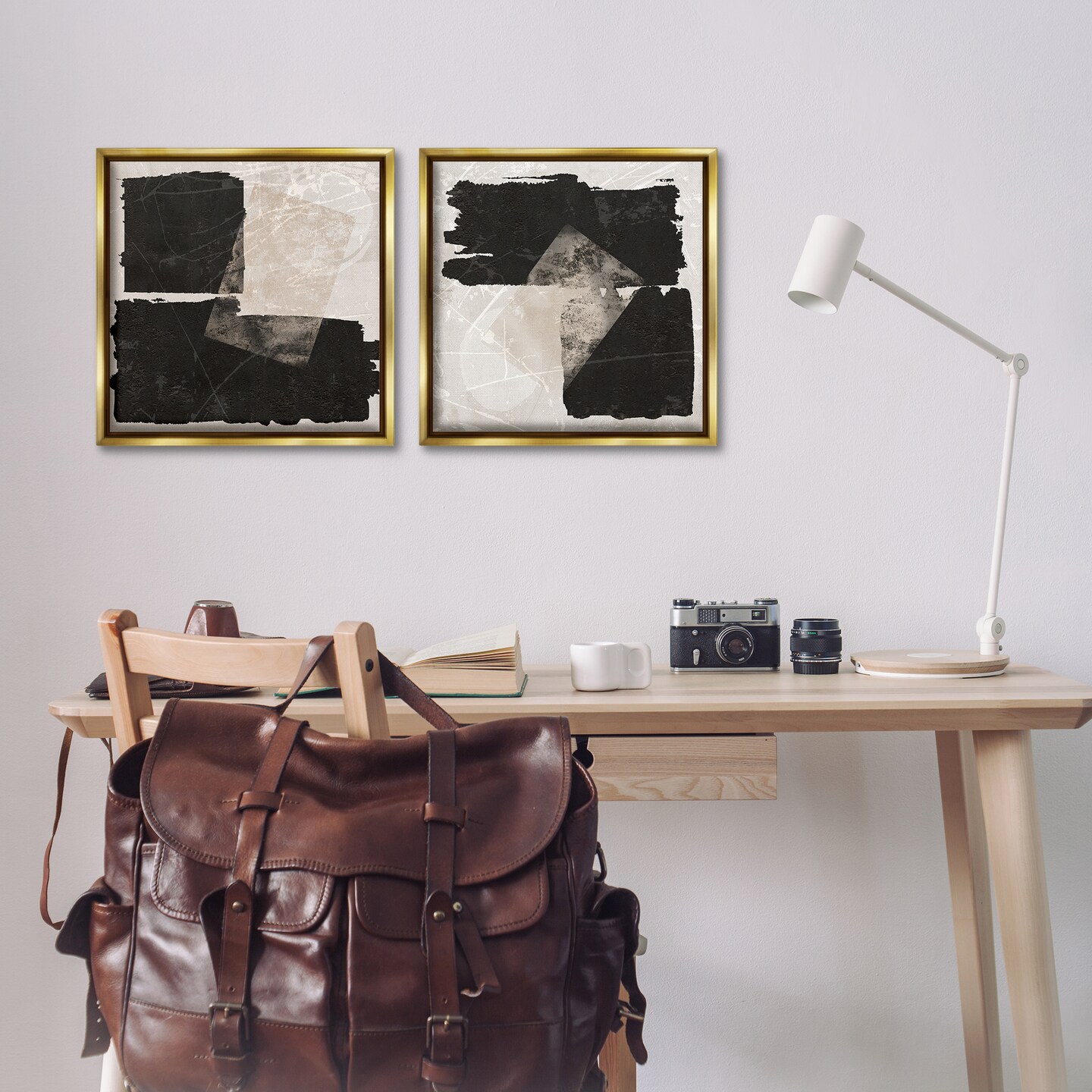 Stupell Industries Black & Beige Abstract Shapes 2pc Floating Frame Set By Daniela Santiago