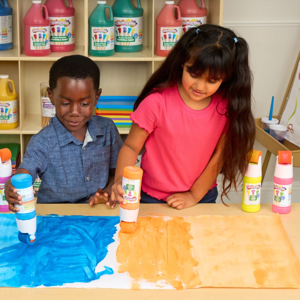 Colorations Paint Roller Set, Paraben-Free Washable Tempera Paint 6 Fluorescent Colors, each 8 oz, 6 Rollers - screw directly onto the paint bottles, easy set-up, no mess, non-toxic kids paint