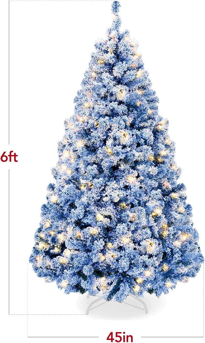 Snow Flocked Christmas Tree Full Pine with 250 White &#x26; Multicolor LED Lights, 928 Tips &#x26; Foot Switch Control