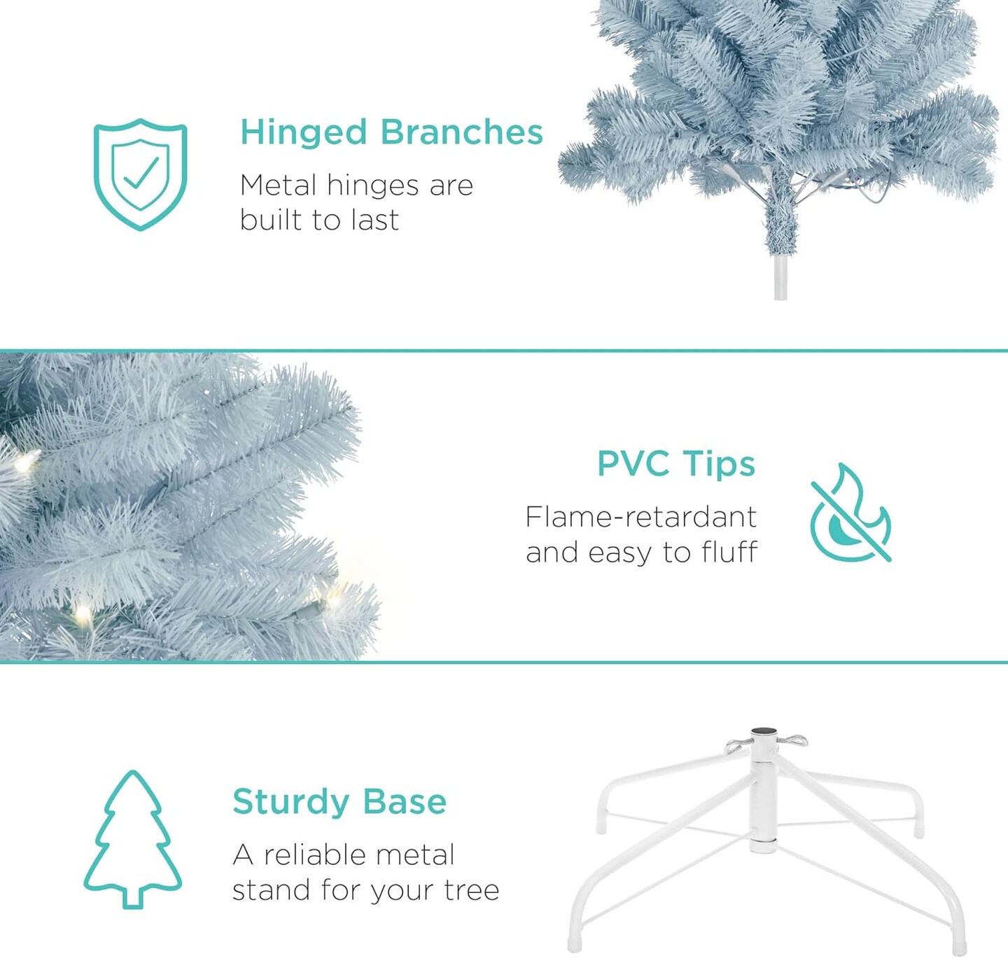 Artificial Christmas Tree Hinged Pine with 250 Lights, 1,000 Tips &#x26; Foldable Base Pre-Lit Outdoor Holiday Decor