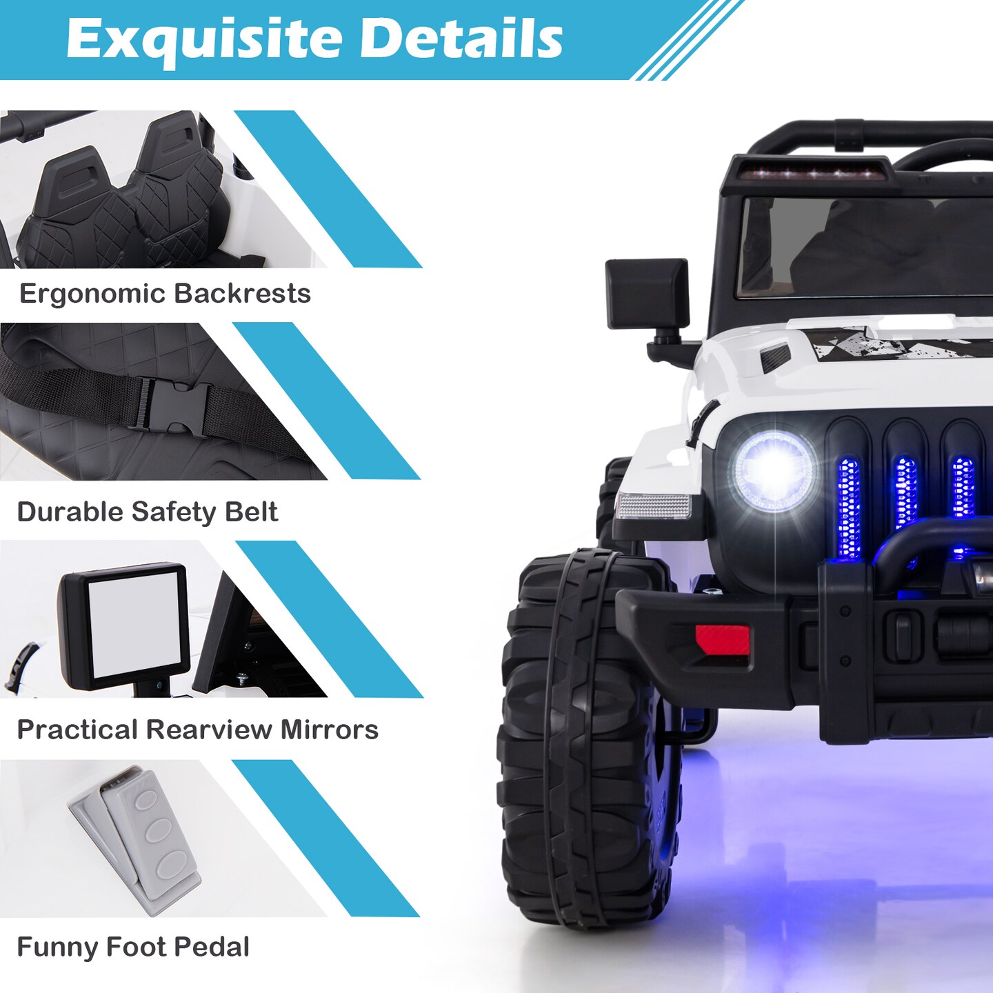 12V Kids Ride-On Car with Remote Control and Two-Speed Modes Music Player and LED Lights for Ages 3 Years