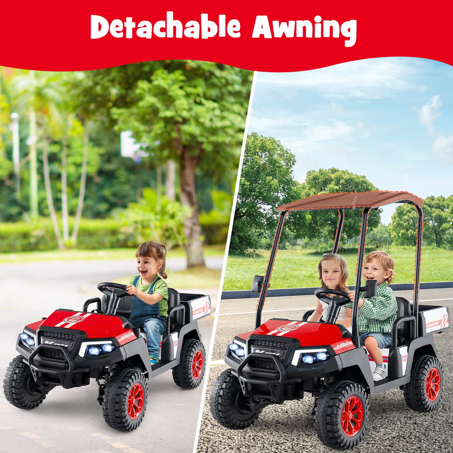 2-Seater Kids Golf Cart 4WD with Storage Trunk, Horn and Rechargeable Battery