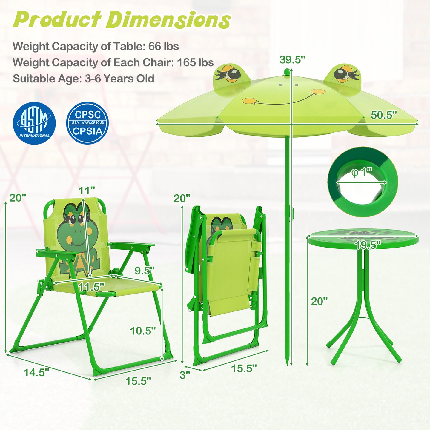 4-Piece Kids Picnic Set with Table, 2 Chairs, and Adjustable Umbrella
