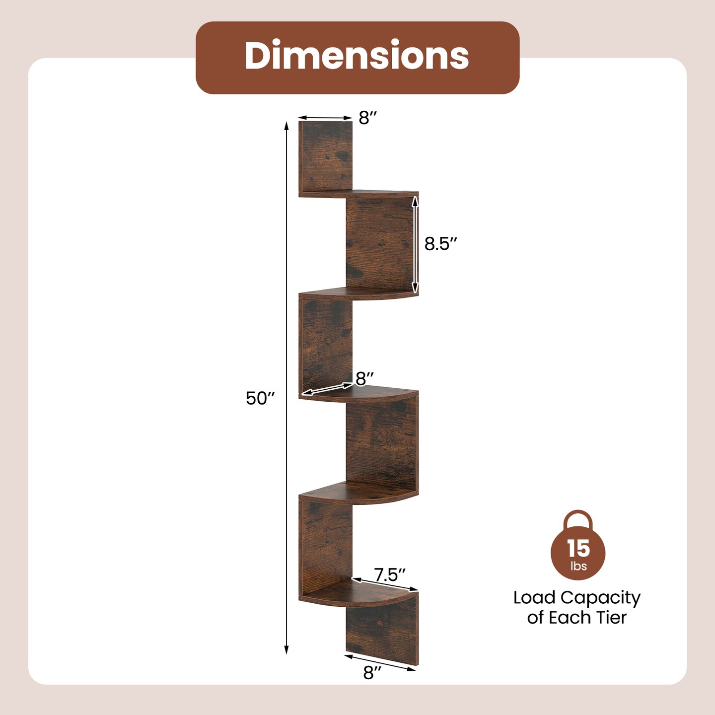 Space-Saving 5-Tier Corner Shelf Wall Mounted Bookshelf with Storage Solution