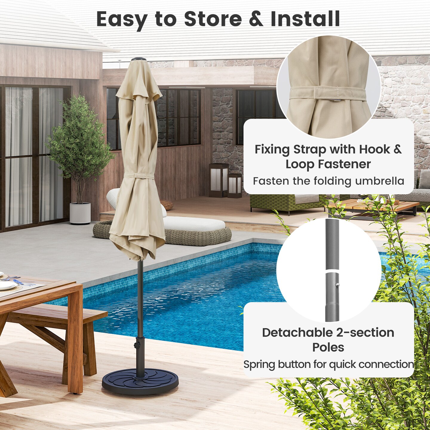 Outdoor 7.5 Feet Patio Umbrella with Sun-Proof Fabric and Push Button Tilt