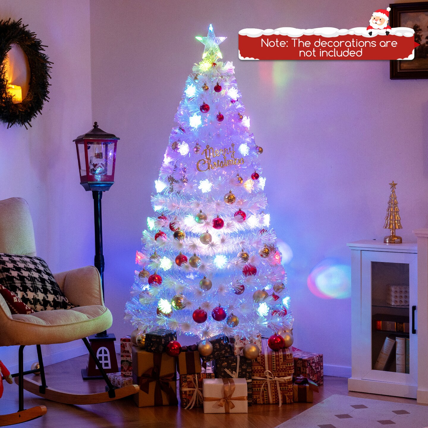 White Fiber Optic Christmas Tree with Multi-Color LED Lights and Foldable Metal Stand