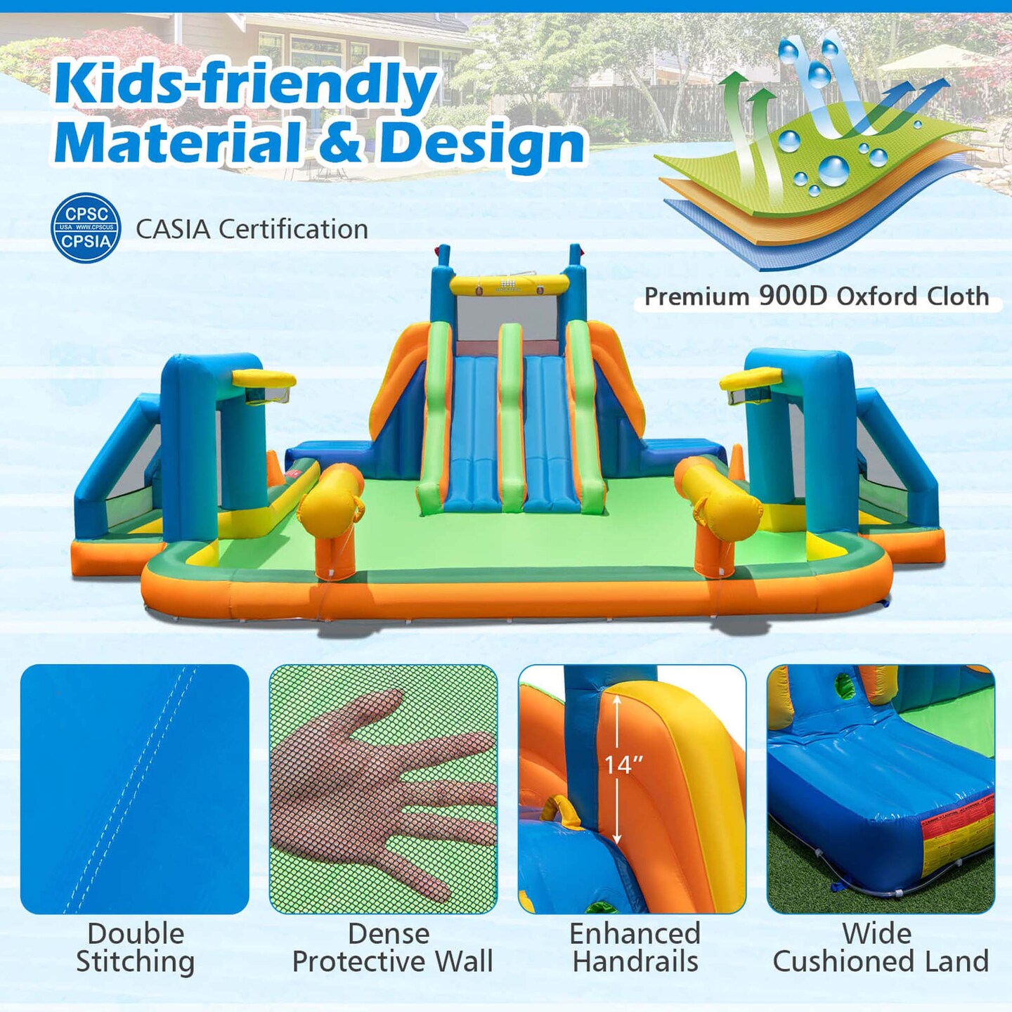 Costway Inflatable Water Slide with 2 Long Slides Pool Climbing Walls Blower Excluded/with 950 W Blower