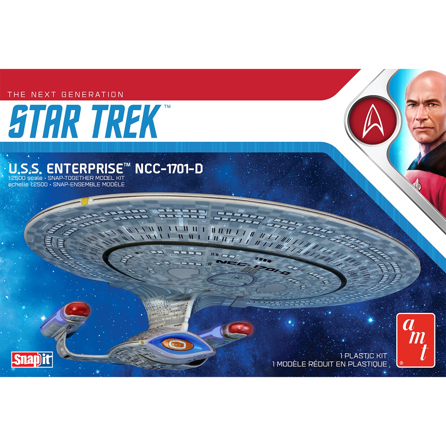 AMT: Star Trek Model Kit: U.S.S. Enterprise NCC-1701-D - 1:2500 Scale Model Kit, Snap Assembly, 10&#x22; The Next Generation Replica Ship W/ Base, Age 14+