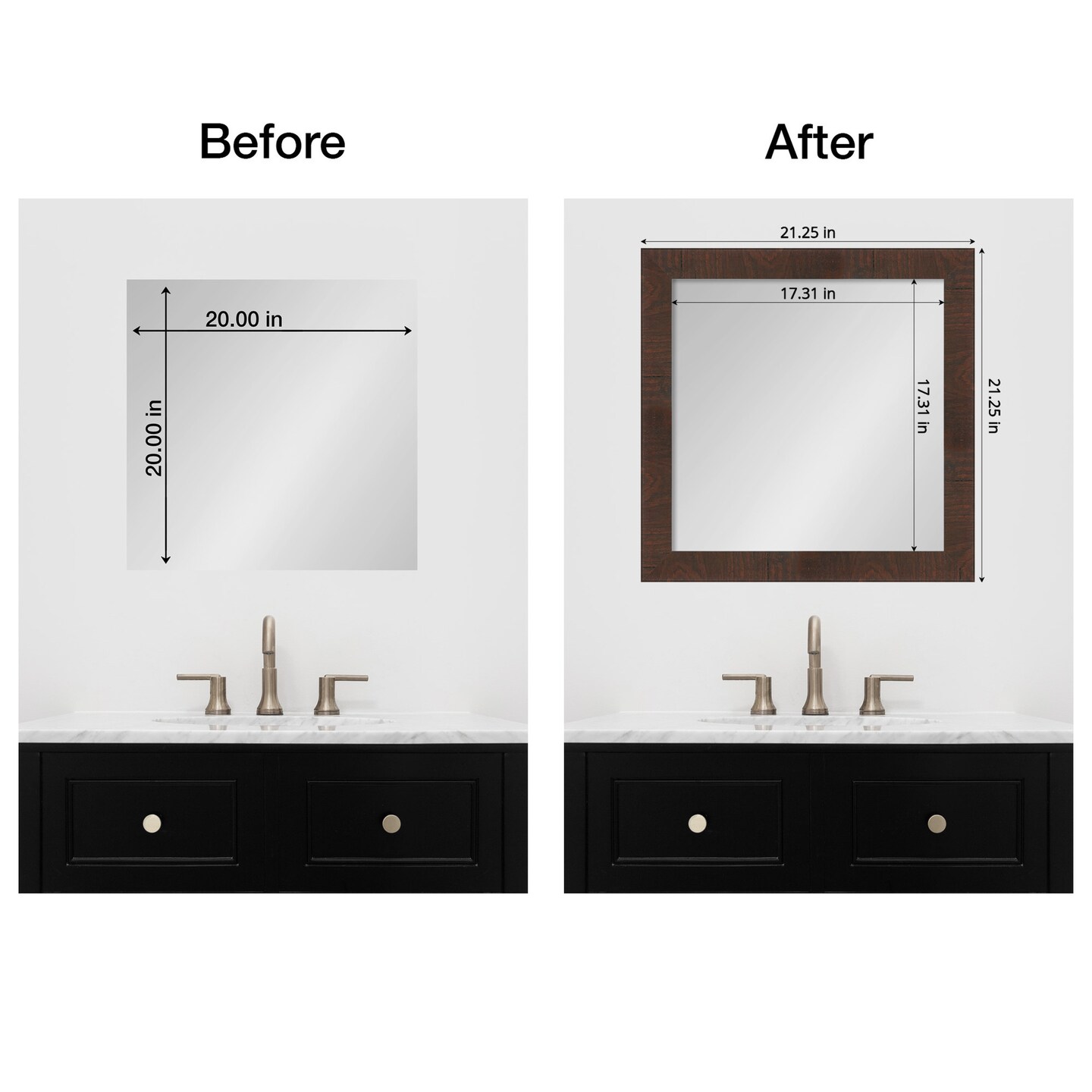 Amanti Art Mirror Makeover Bathroom Mirror Frame Border Kit - Fully Assembled Peel and Stick Frame - Mirror NOT Included - Wildwood Brown Narrow Trim