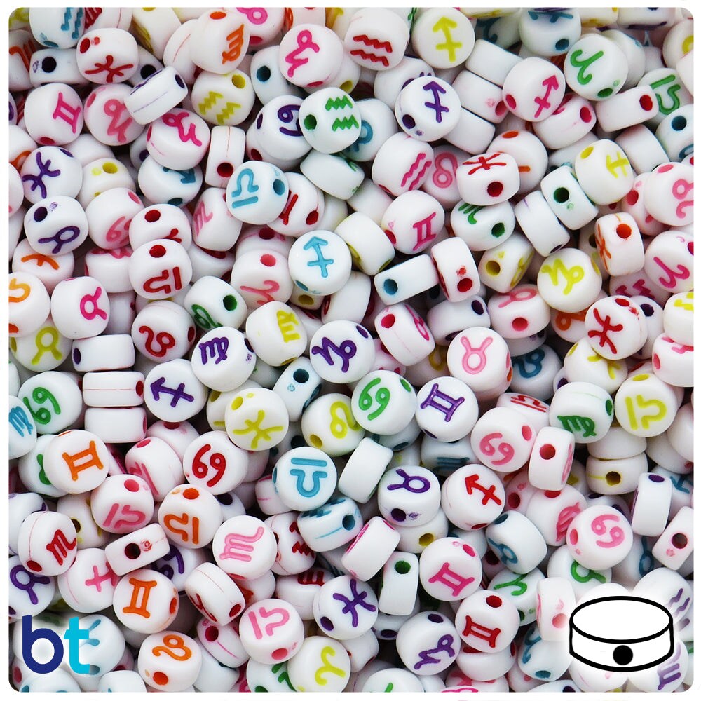 BeadTin White Opaque 7mm Coin Plastic Alpha Beads - Colored Constellations (250pcs)