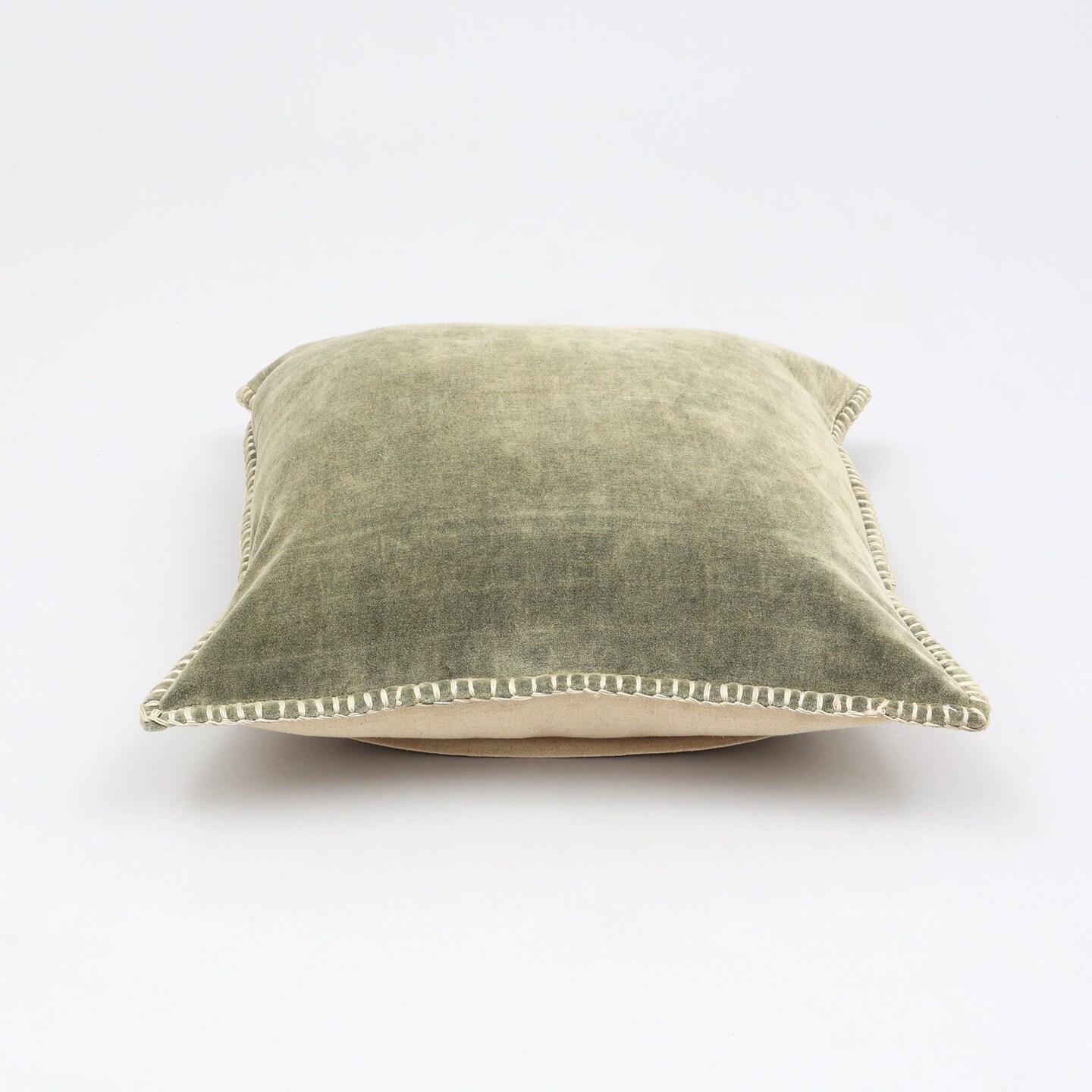 Stonewashed Cotton Velvet Throw Pillow &#x2013; 18&#x22;x18&#x22; Decorative Cushion with Handstitched Edges