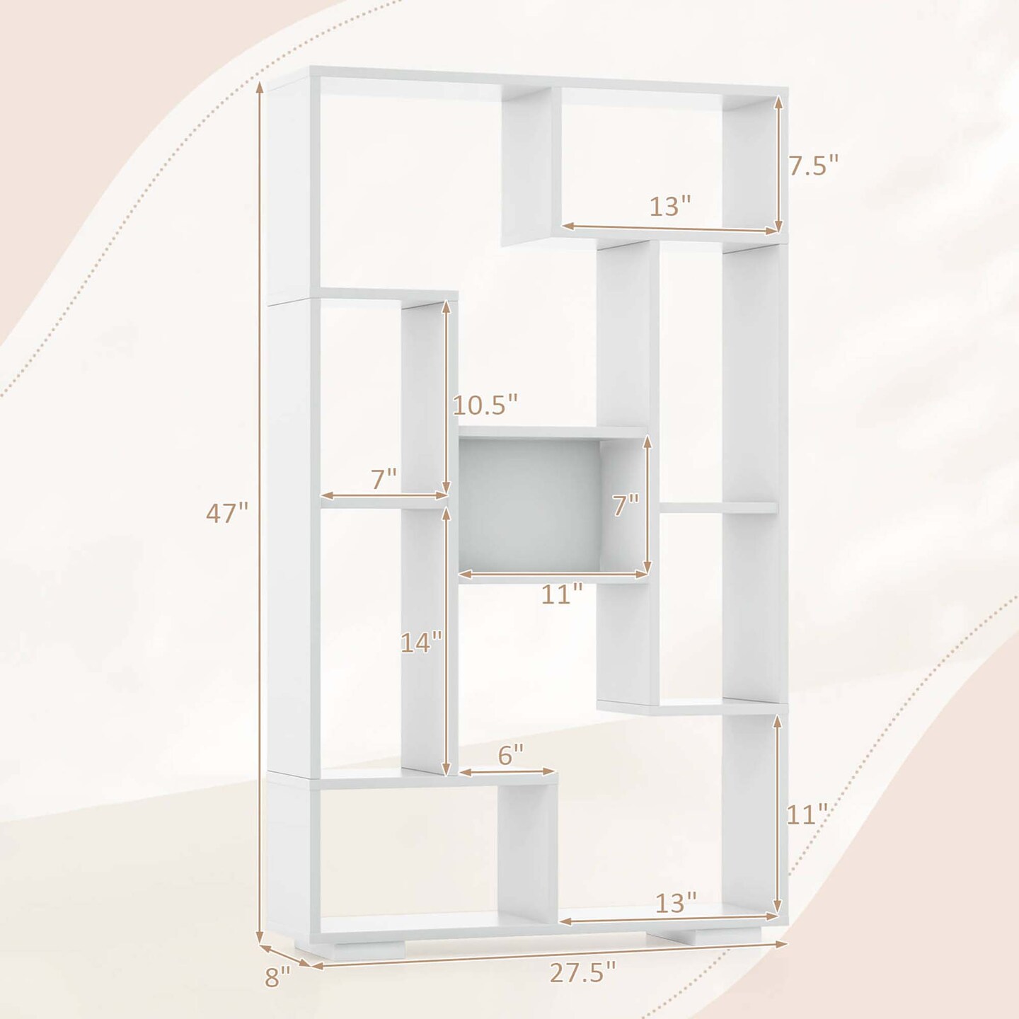 Costway 2 PCS 47" Tall Bookshelf Modern Geometric Bookcase with Open Shelves for Home Black&Natural/White