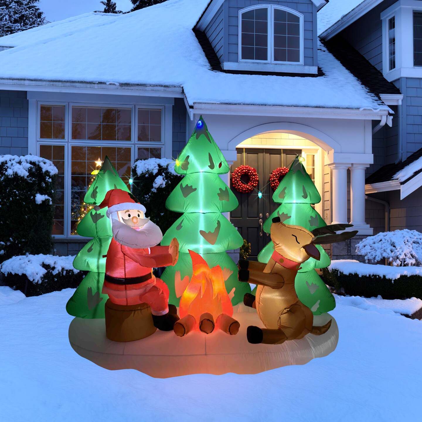 Northlight LED Lighted Inflatable Santa and Reindeer Outdoor Christmas Decoration - 8&#x27;