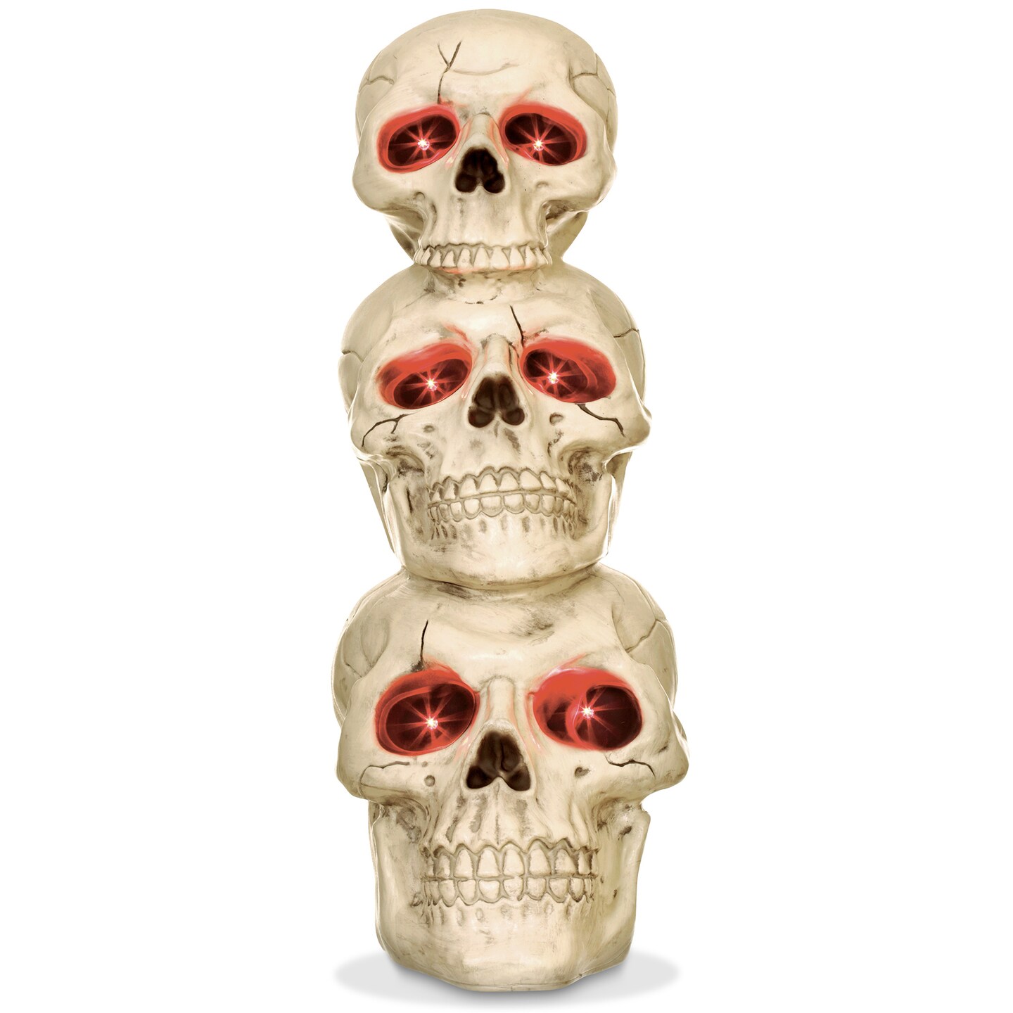 BOO BOX Stacked Skulls with LED Eyes and Sound, 27.5" Scary Skeleton Halloween Decoration for Home, Porch, or Yard Indoor Outdoor