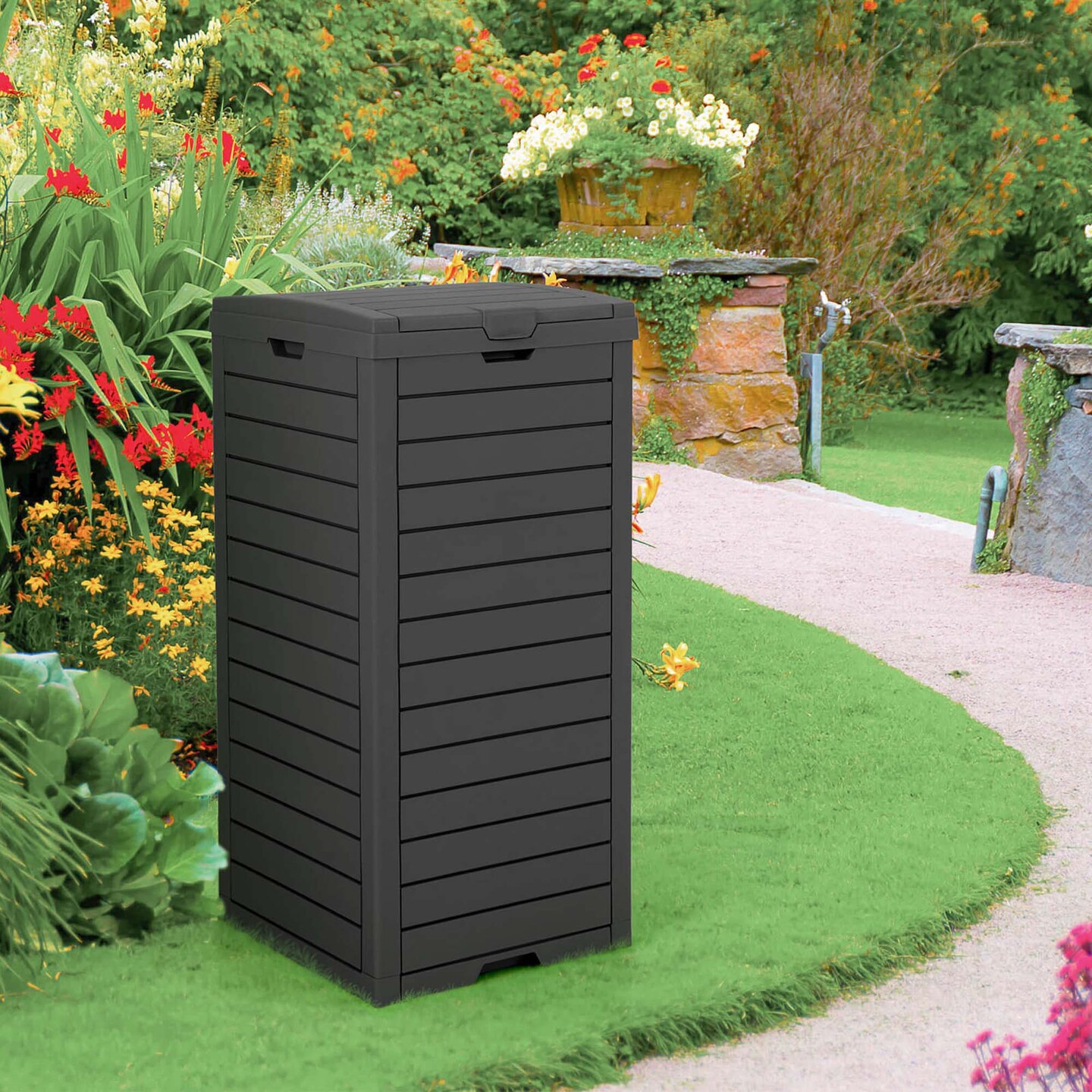 Costway 2 PCS 31 Gallon Outdoor Trash Can Waste Bin with Dual Lid &#x26; Pull-out Drawer Backyard Coffee/Black
