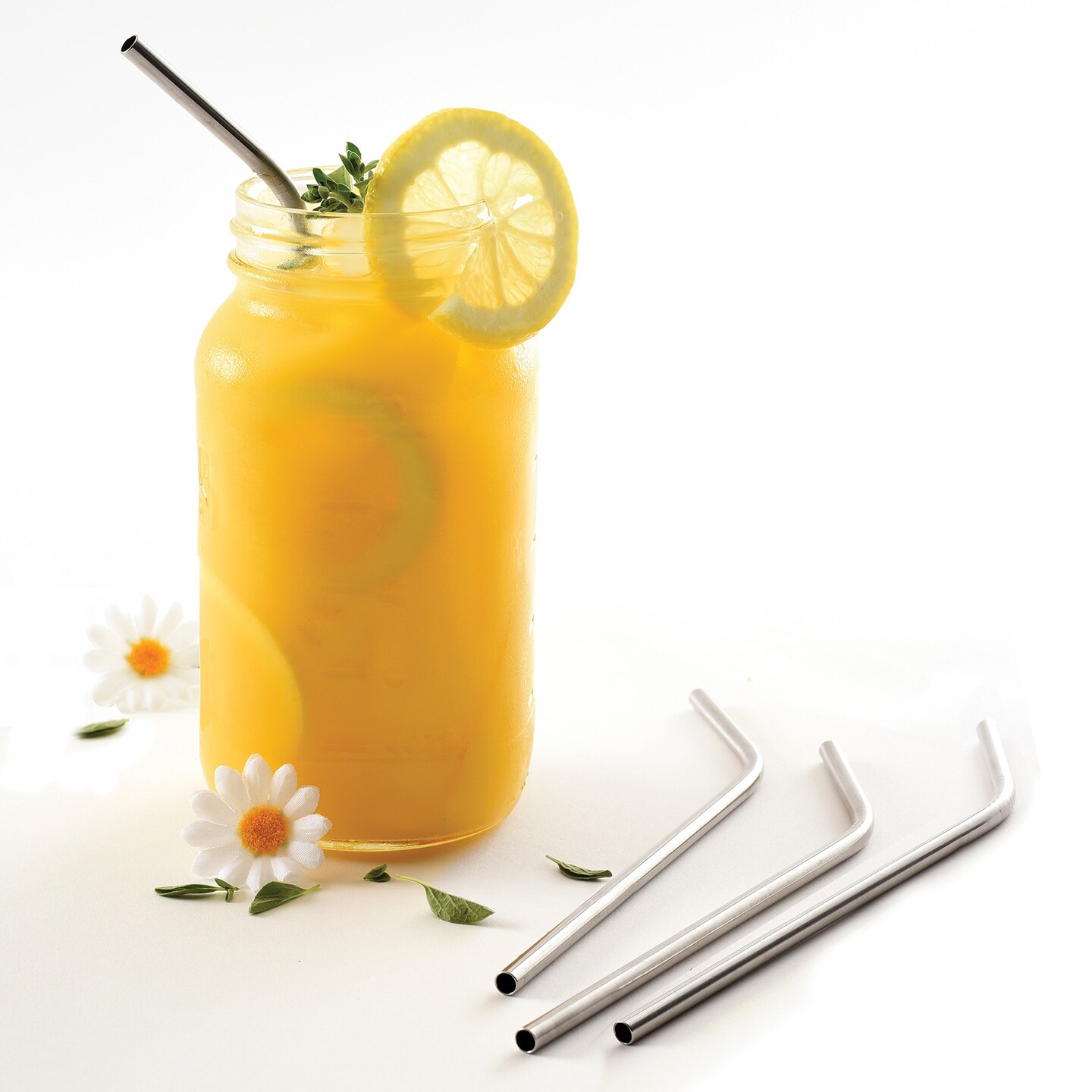 Norpro 8-Inch Stainless Steel Drinking Straws with 2 Cleaning Brushes, Silver, Set of 4