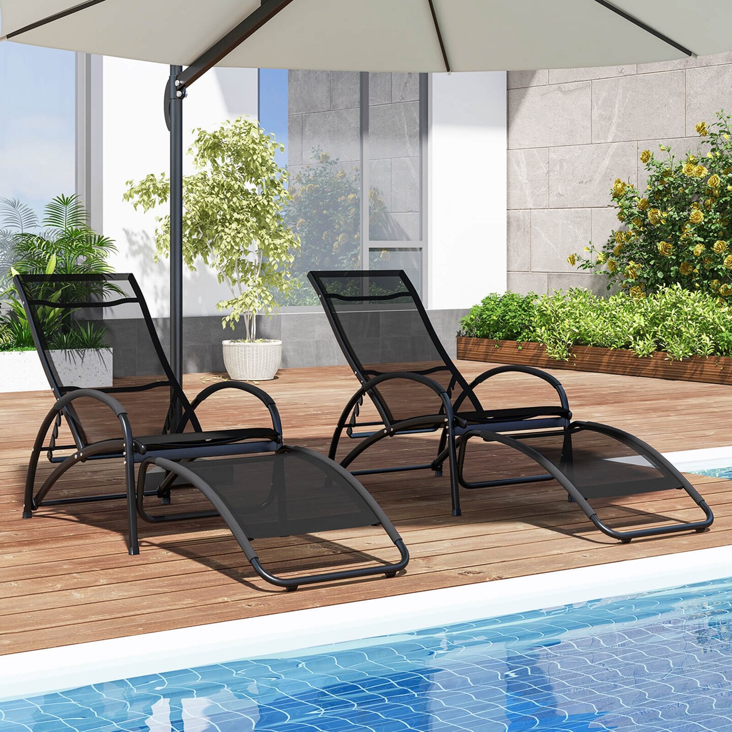 Costway 1/2 PCS 2-in-1 Outdoor Rocking Chair with 4-Position Adjustable Backrest Curved Armrests