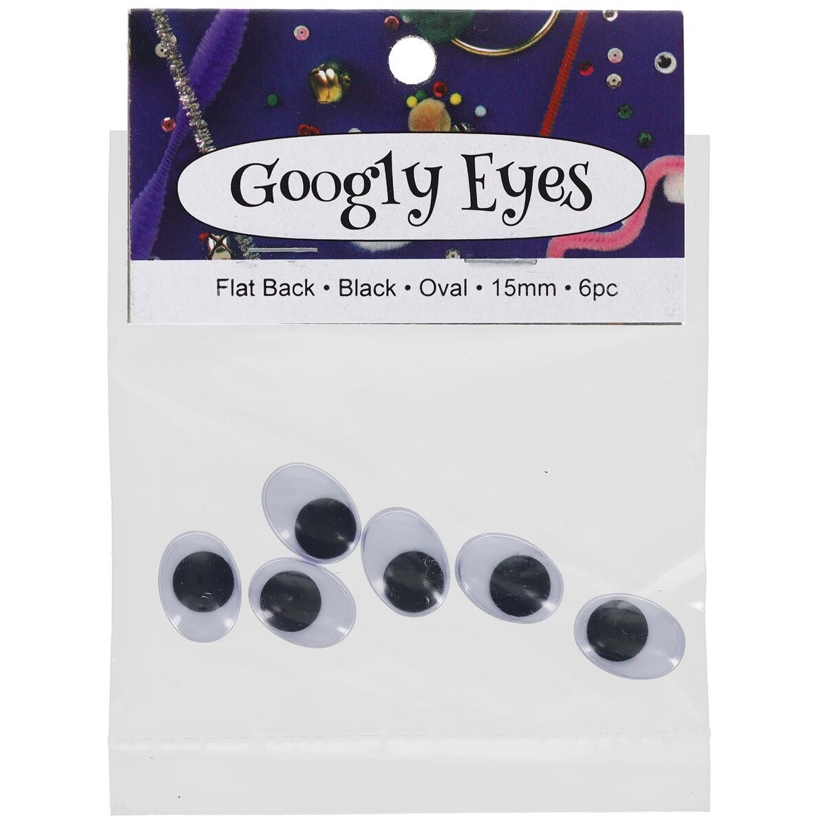 PA Essentials Google Eyes Flat Back Oval 15mm Black, 6pcs &#x2013; Googly Eyes for Crafts, DIY Arts &#x26; Crafts, Scrapbooking, Decorations &#x26; More