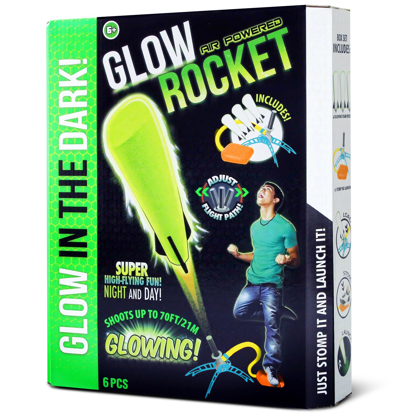 Lanard: Glow Air Powered Rocket - Super High-Flying Toy, 3 Foam Rockets, Launch Stomp Pad, Soars Up To 70&#x27;, Adjustable Flight, Outdoor Play, Kids 6+