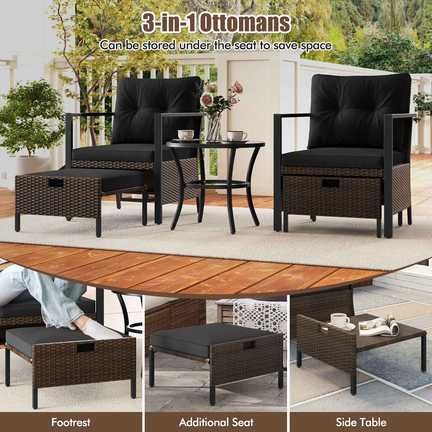 5 Piece Outdoor Furniture Set with Glass Topped Coffee Table - 27&#x22; x 25&#x22; x 33&#x22;