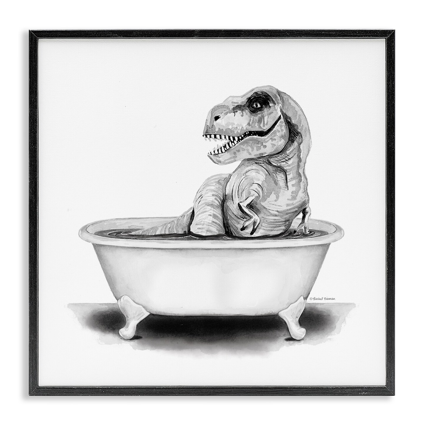 Stupell Industries Funny T-Rex Bathtub Washroom Framed Giclee Art