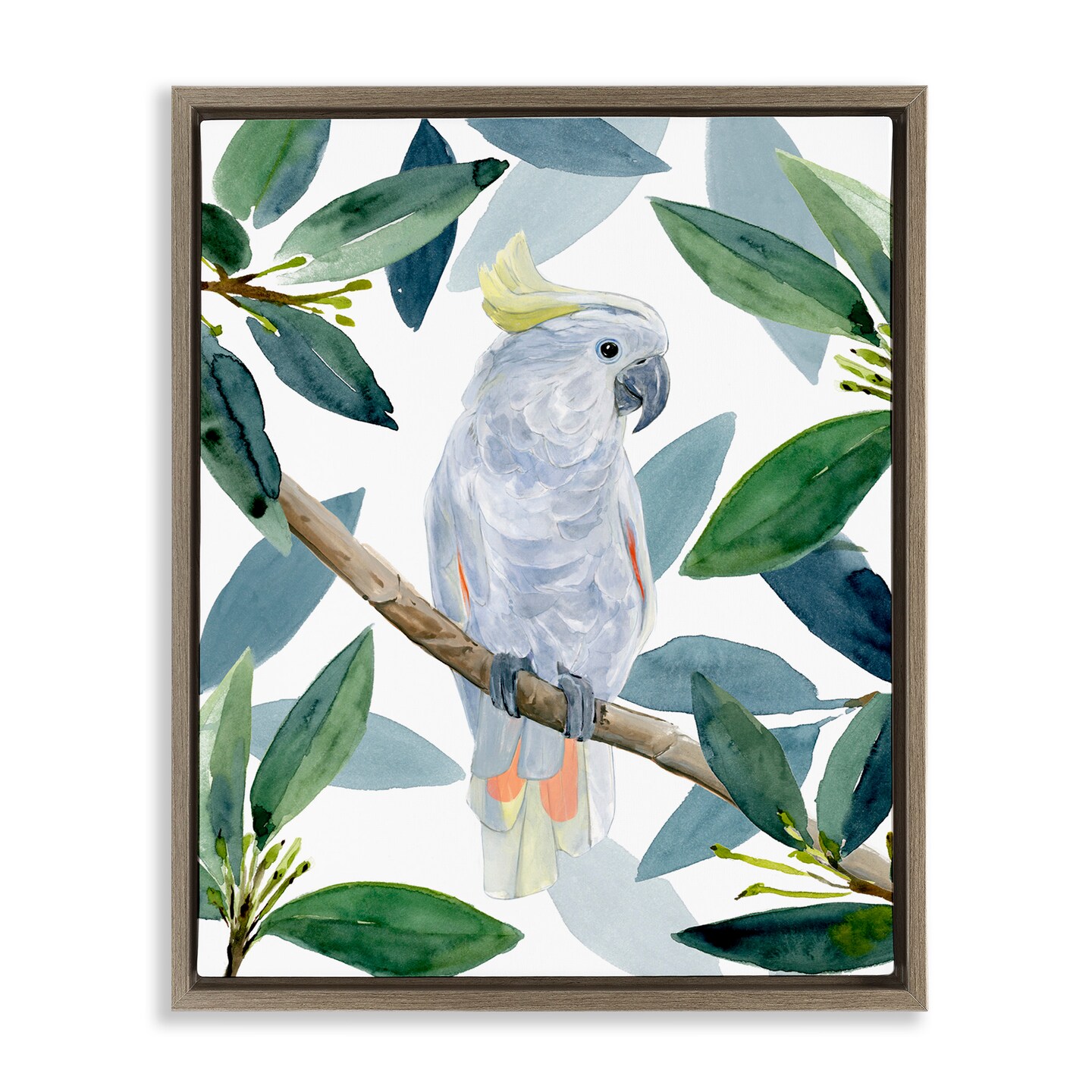 Stupell Industries Tropical Cockatoo & Greenery Framed Floater Canvas Wall Art