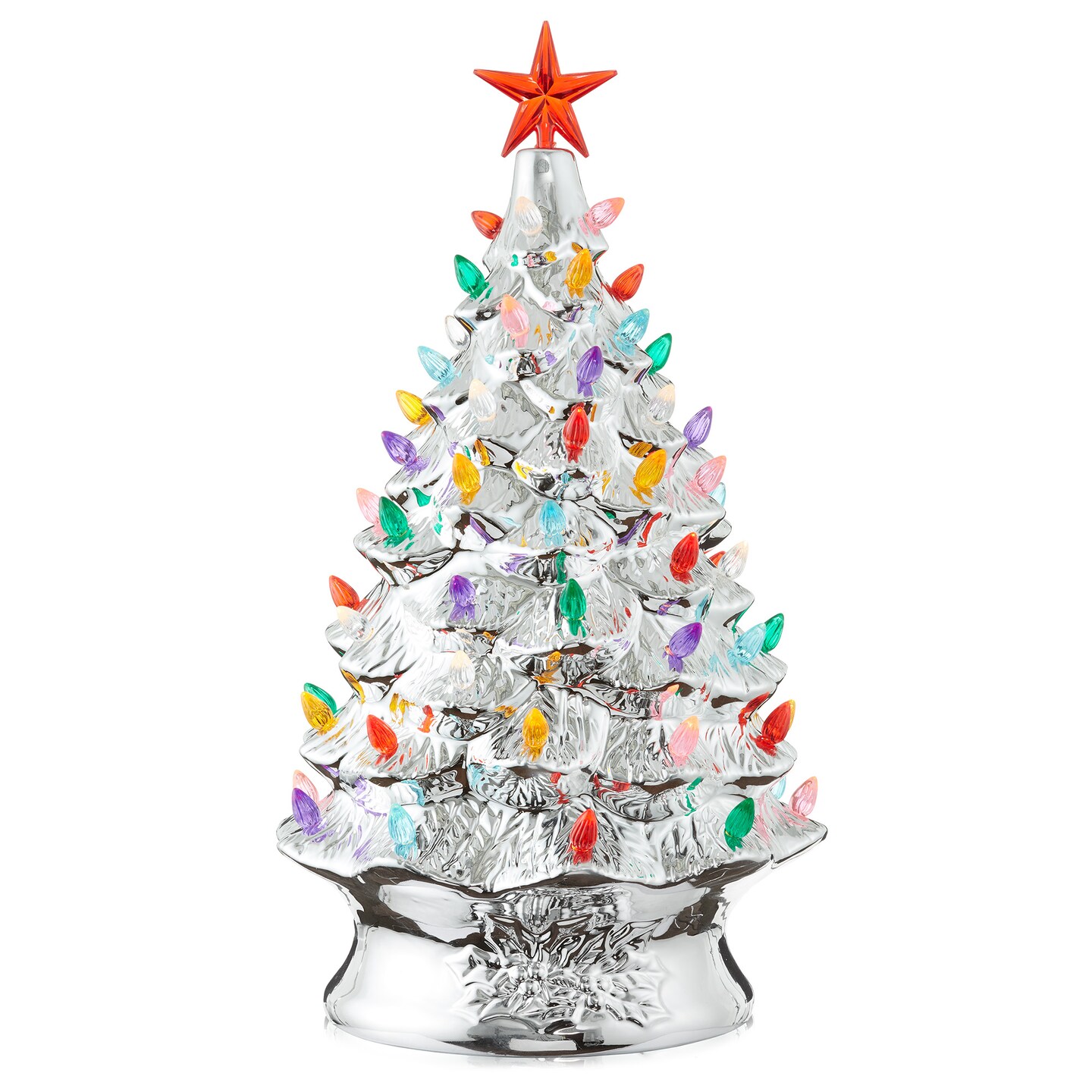 Casafield Hand Painted Ceramic Christmas Tree, 24-Inch Pre-Lit Tree with 148 Multi Color Lights and 2 Star Toppers