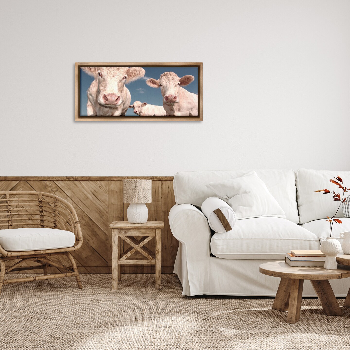 Stupell Industries Three White Cows Framed Floater Canvas Wall Art