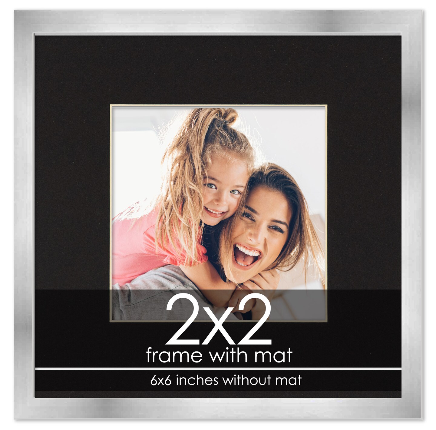 2x2 Frame with Mat - Silver 6x6 Frame Wood Made to Display Print or Poster Measuring 2 x 2 Inches with Black Photo Mat