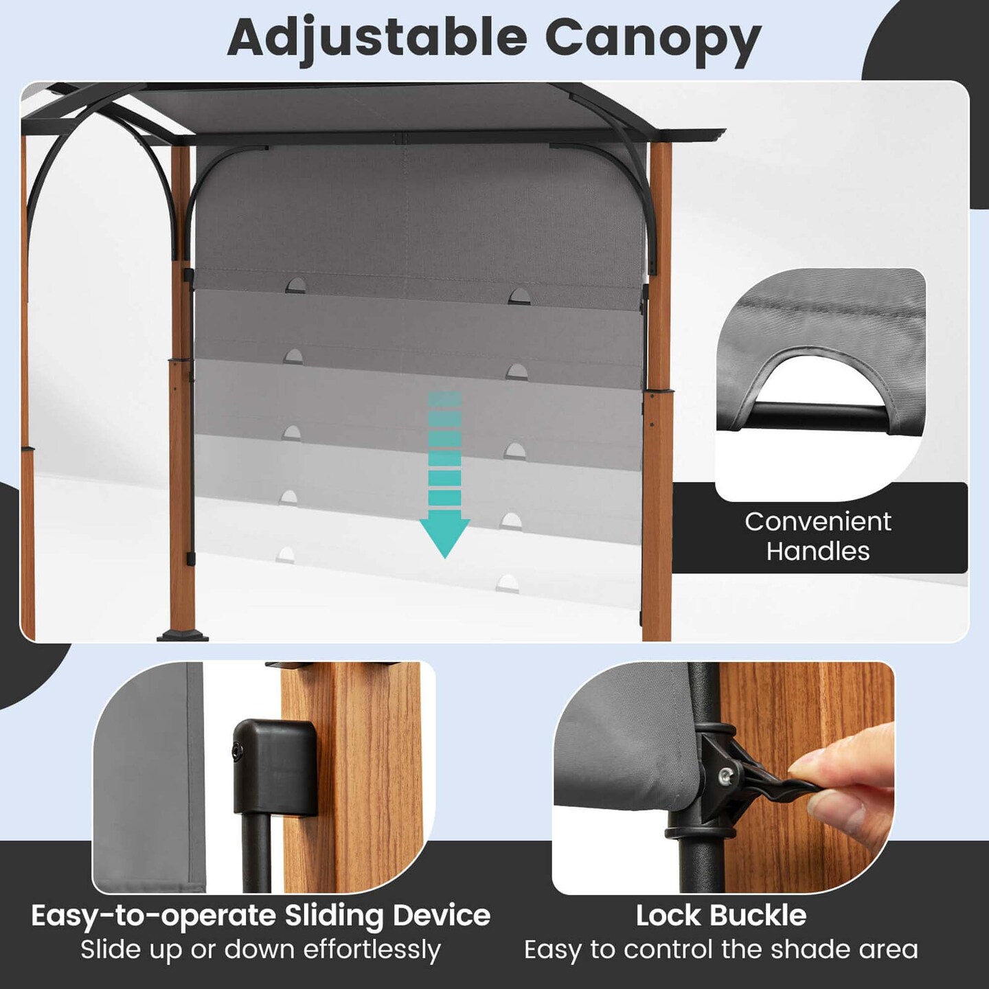 Costway 10 x 12 FT Outdoor Retractable Pergola with Retractable Canopy Wood Looking Posts Beige/Gray